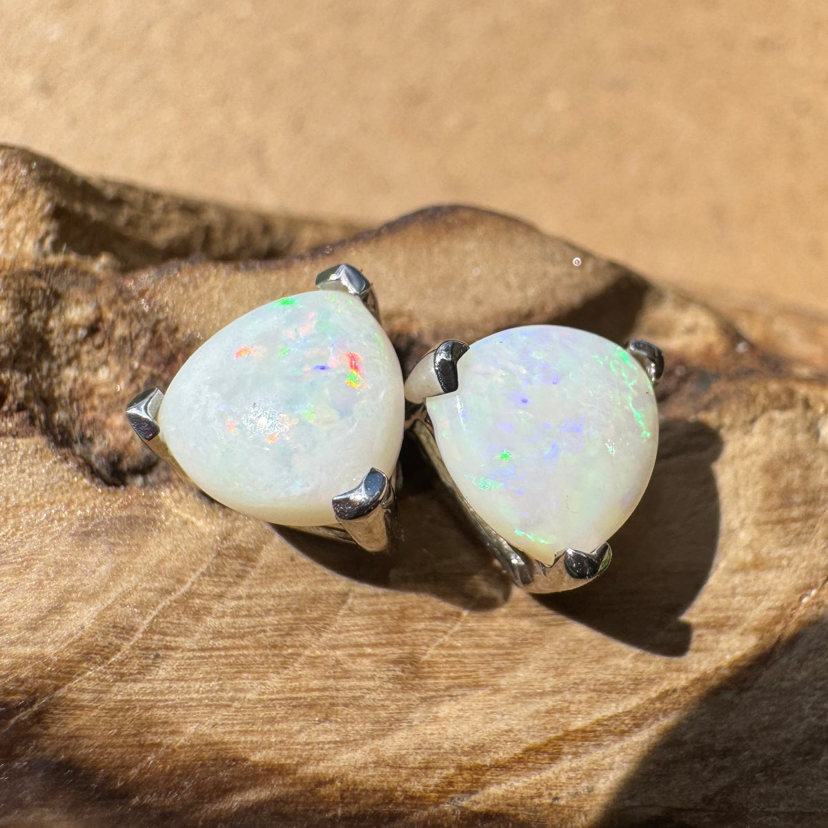 1ct Coober Pedy Opal Stud Earrings ~ 'Karlu Karlu Flicker' | 925 Sterling Silver | Solid Australian Opal