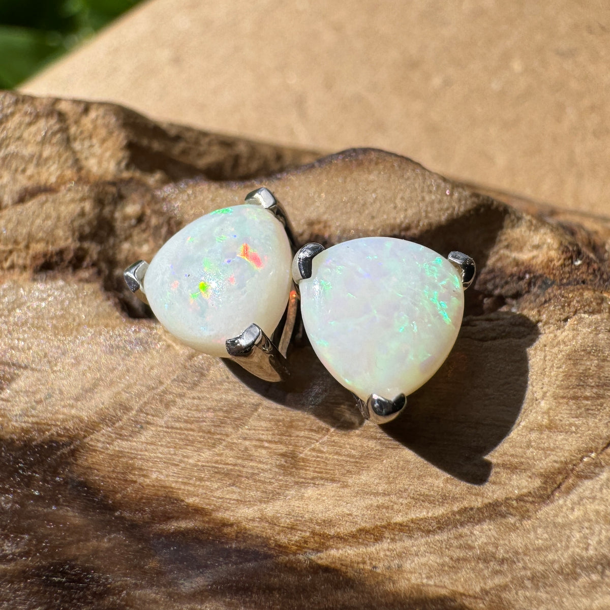 1ct Coober Pedy Opal Stud Earrings ~ 'Karlu Karlu Flicker' | 925 Sterling Silver | Solid Australian Opal