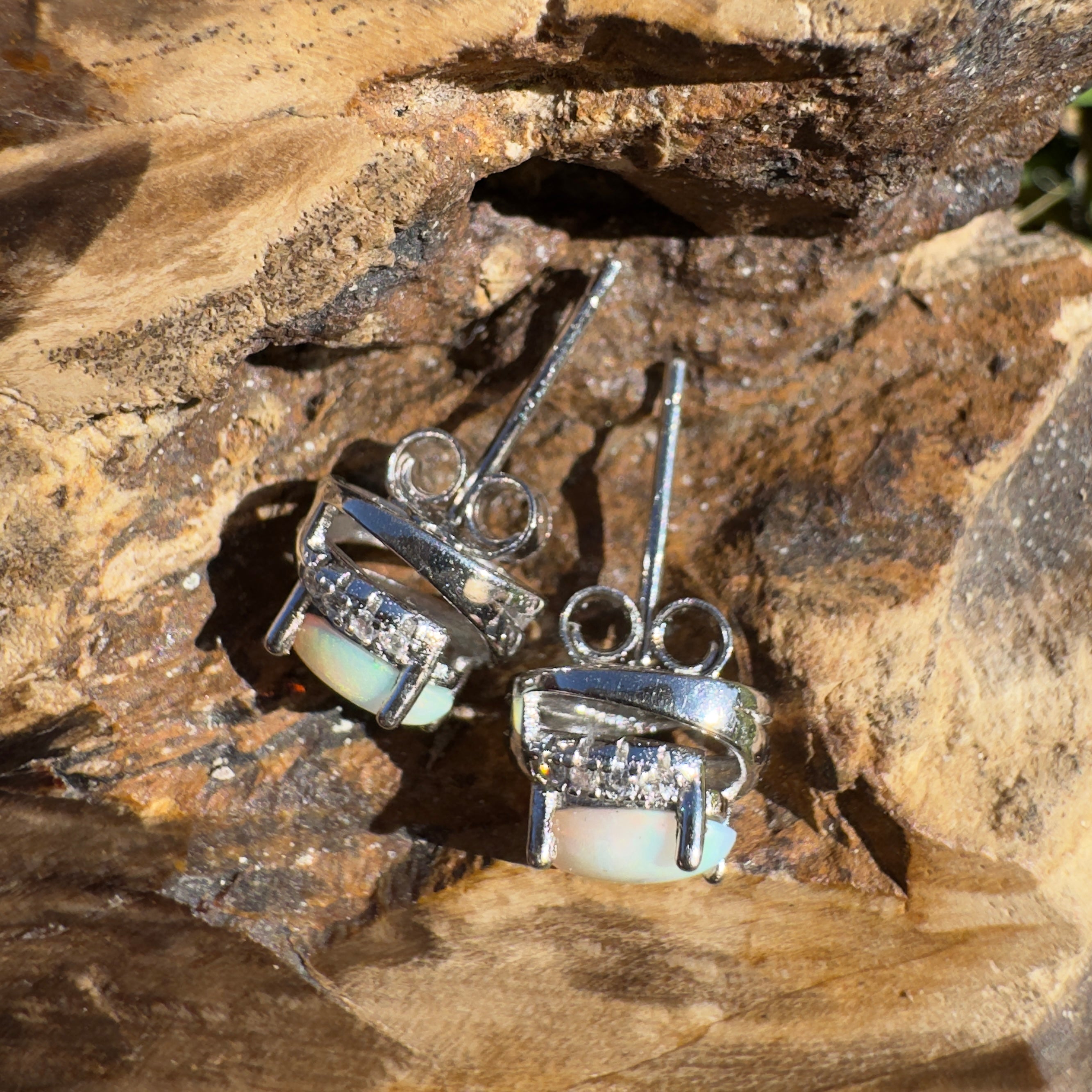 0.8ct Coober Pedy Opal Earrings ~ 'Etty Bay Gleam' | 925 Sterling Silver | Solid Australian Opal