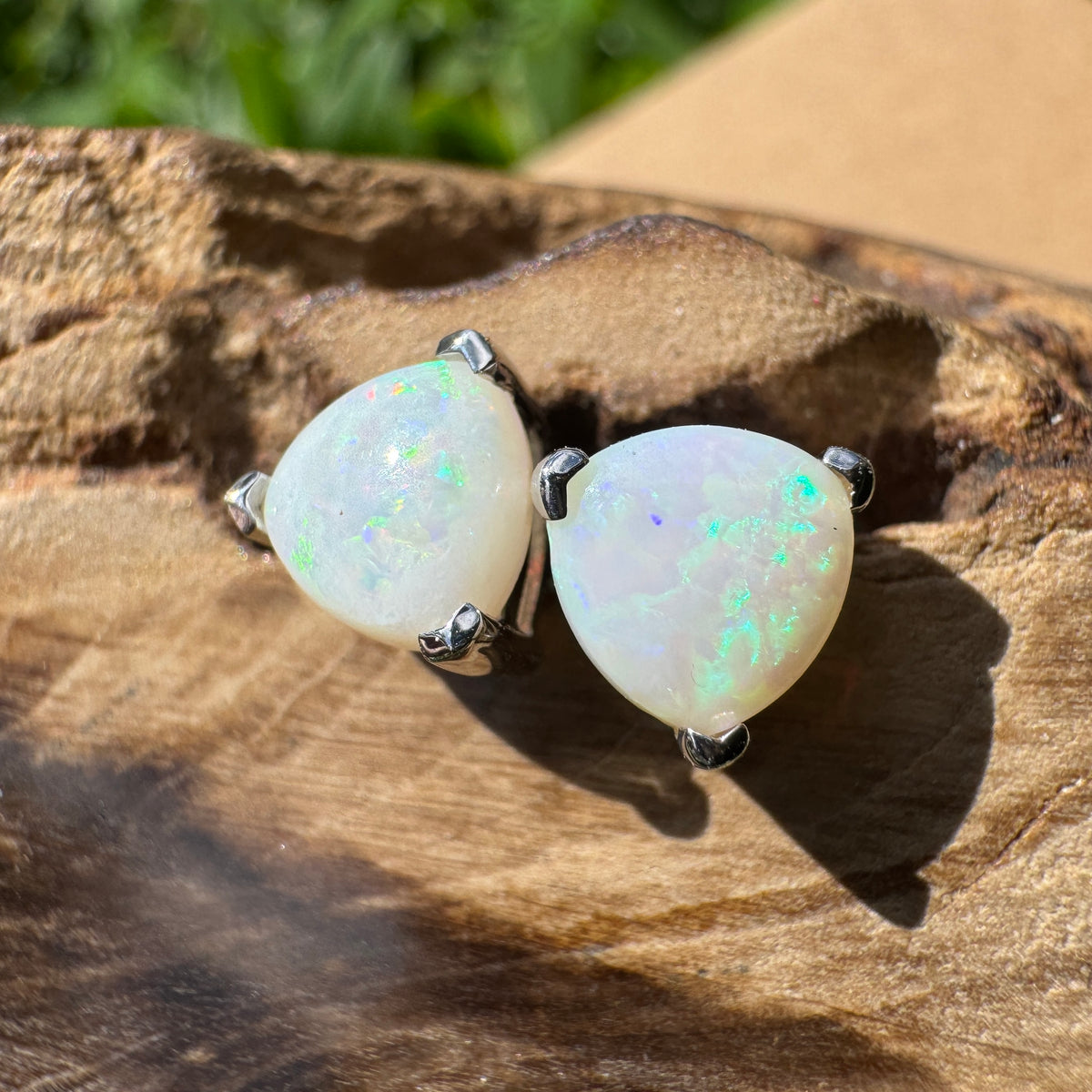1ct Coober Pedy Opal Stud Earrings ~ 'Karlu Karlu Flicker' | 925 Sterling Silver | Solid Australian Opal