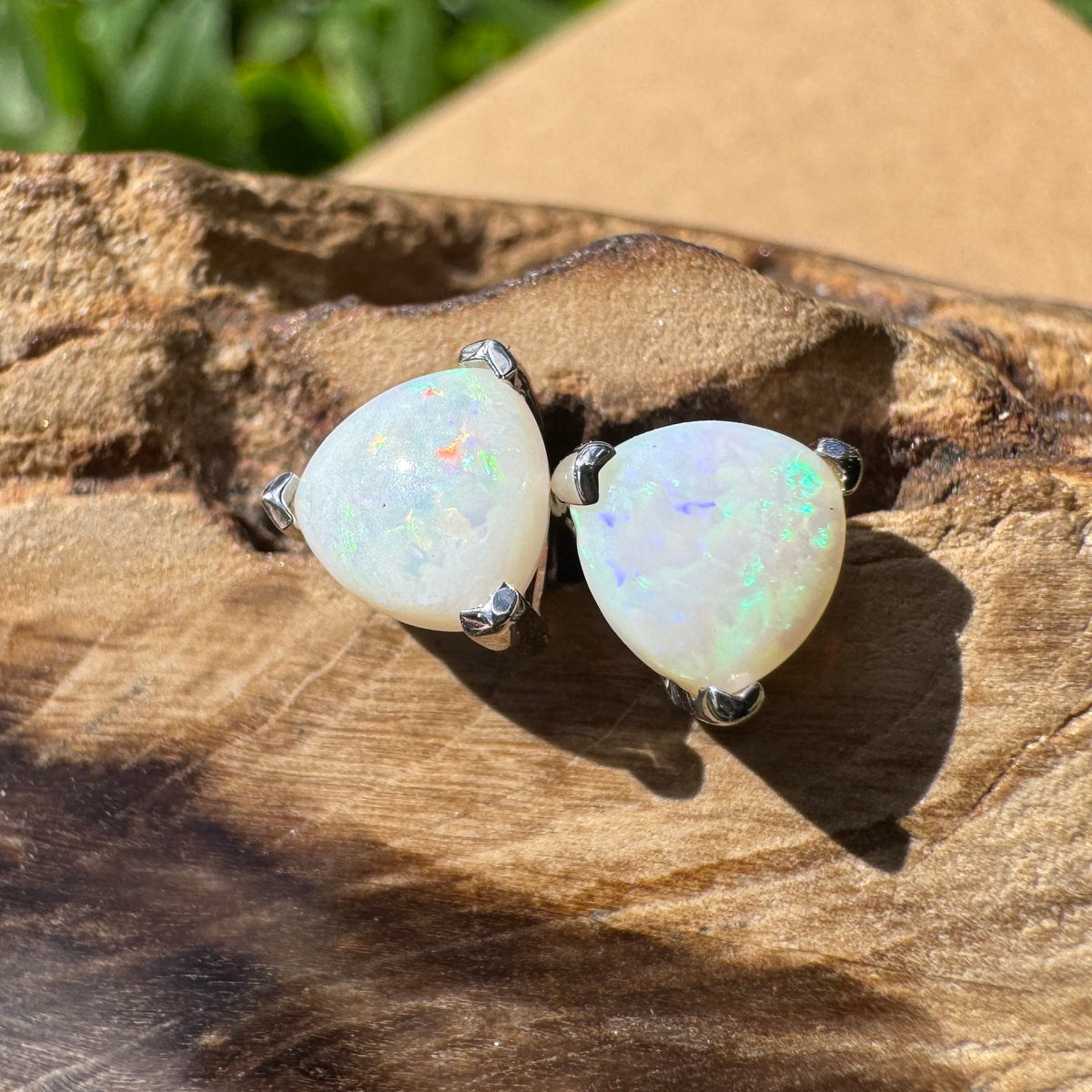 1ct Coober Pedy Opal Stud Earrings ~ 'Karlu Karlu Flicker' | 925 Sterling Silver | Solid Australian Opal