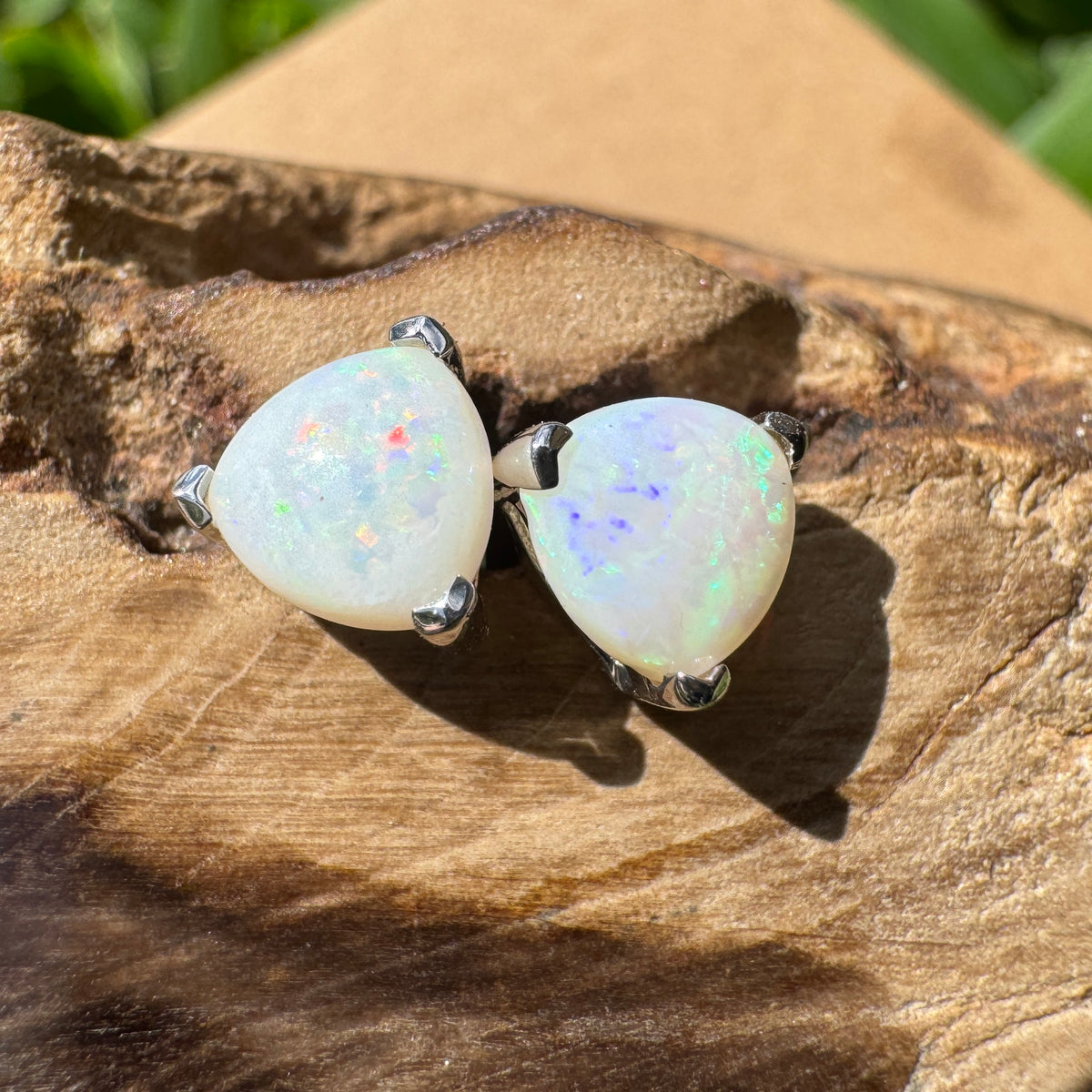 1ct Coober Pedy Opal Stud Earrings ~ 'Karlu Karlu Flicker' | 925 Sterling Silver | Solid Australian Opal