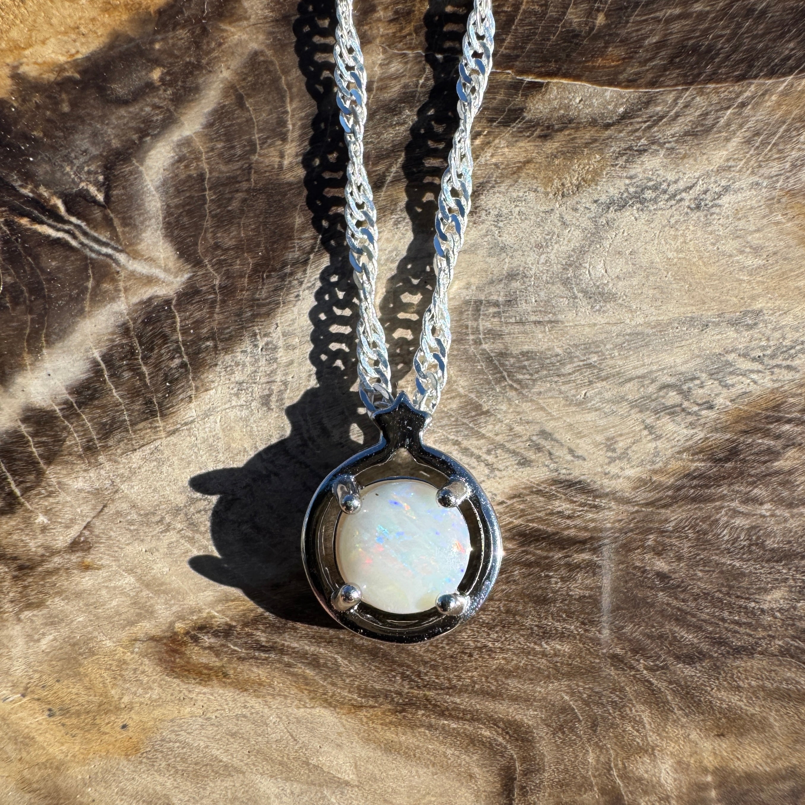 0.7ct Coober Pedy Opal Pendant Necklace ~ 'Coober Moon Glow' | 925 Sterling Silver | Solid Australian Opal