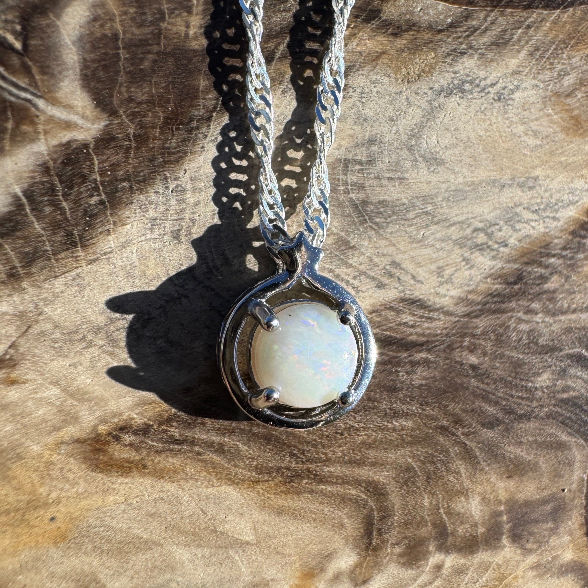 0.7ct Coober Pedy Opal Pendant Necklace ~ 'Coober Moon Glow' | 925 Sterling Silver | Solid Australian Opal