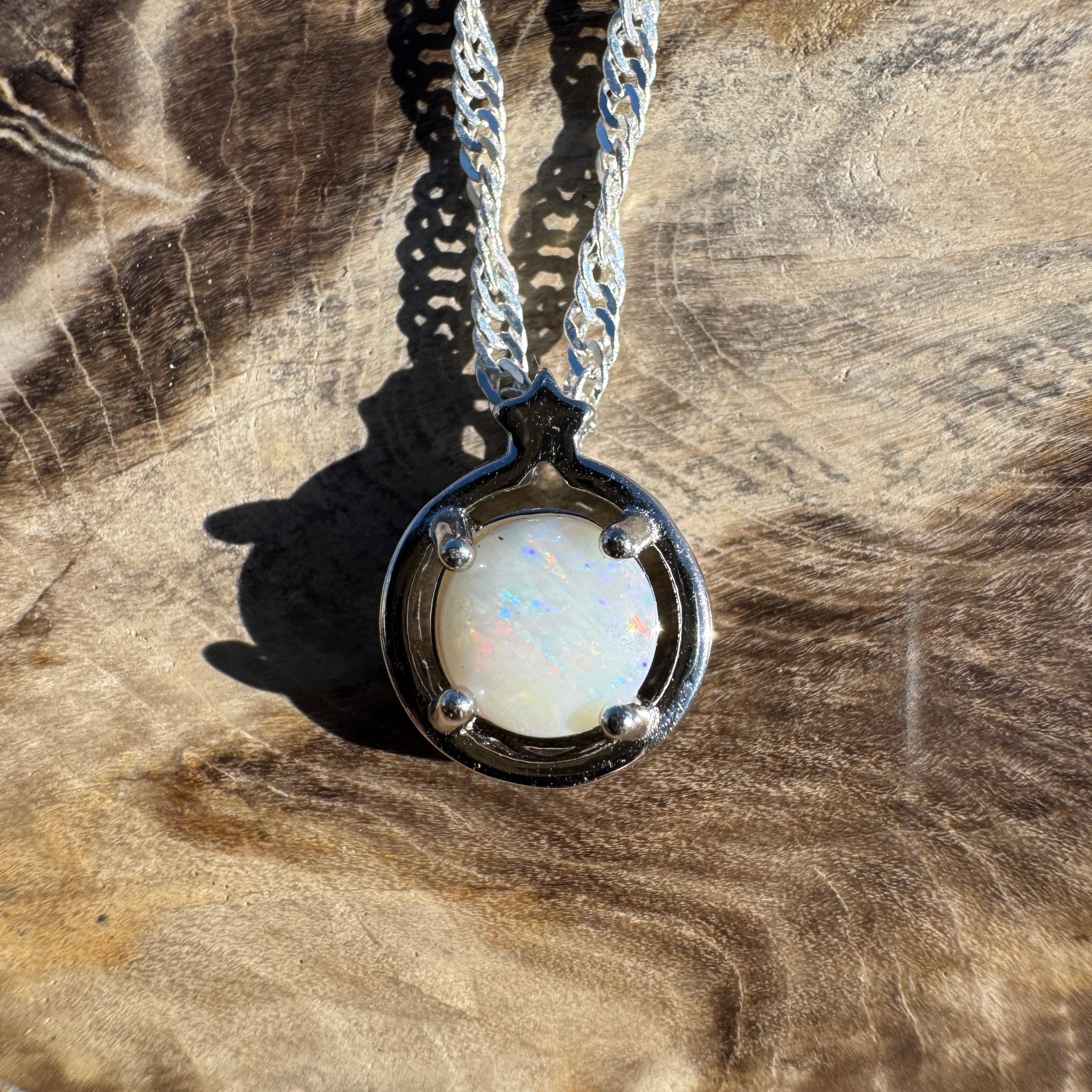 0.7ct Coober Pedy Opal Pendant Necklace ~ 'Coober Moon Glow' | 925 Sterling Silver | Solid Australian Opal