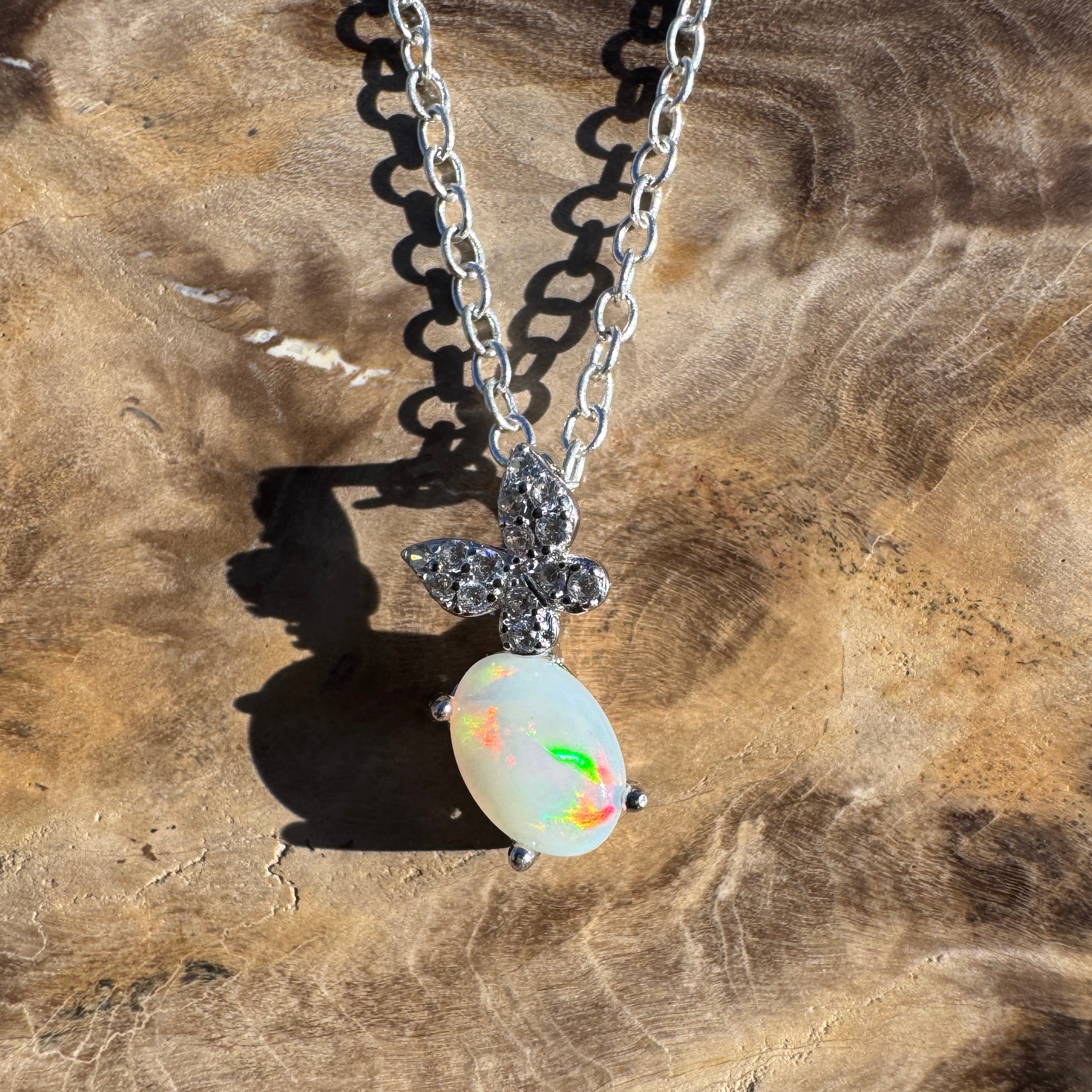 0.6ct Coober Pedy Opal Pendant Necklace ~ 'Augusta Light' | 925 Sterling Silver | Solid Australian Opal