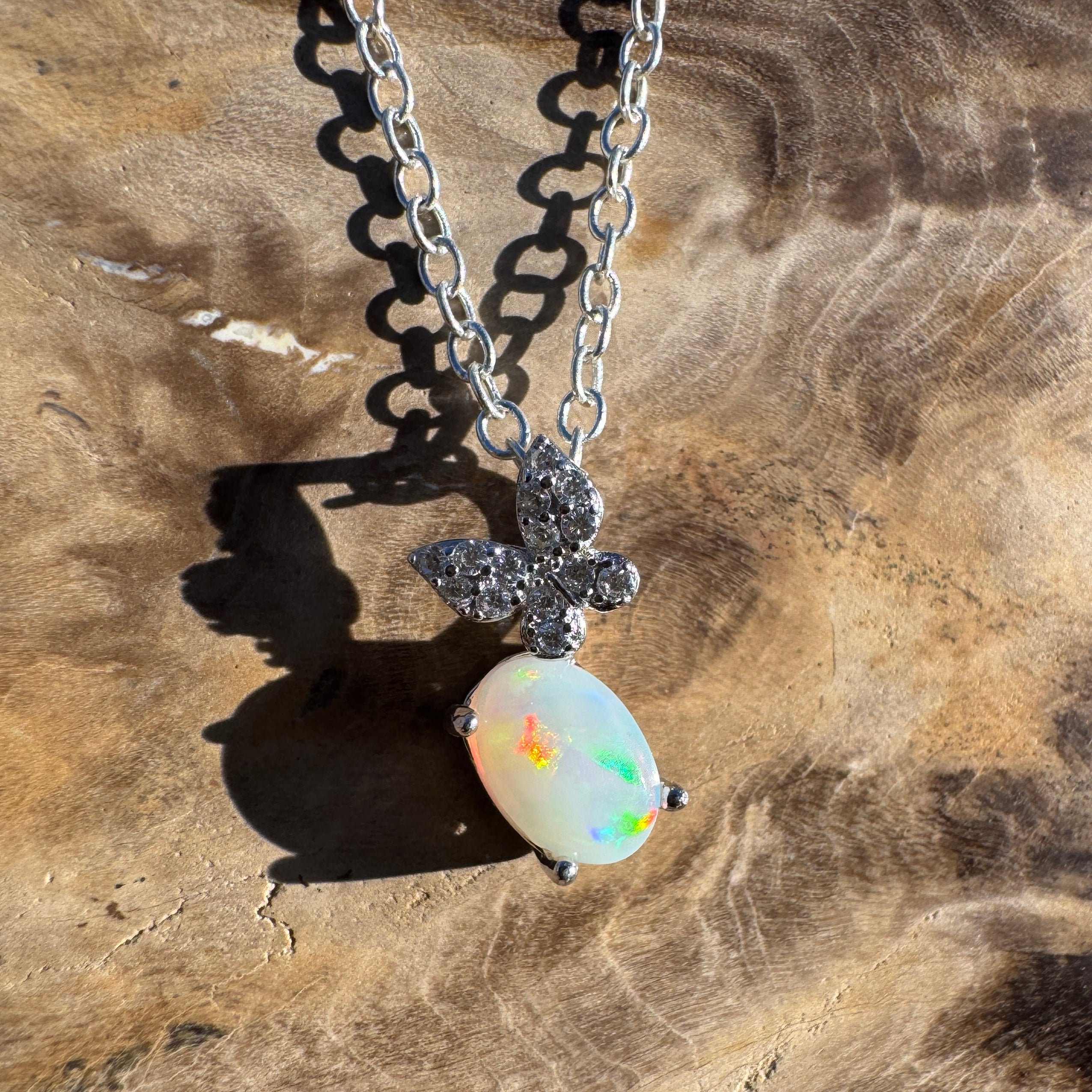 0.6ct Coober Pedy Opal Pendant Necklace ~ 'Augusta Light' | 925 Sterling Silver | Solid Australian Opal