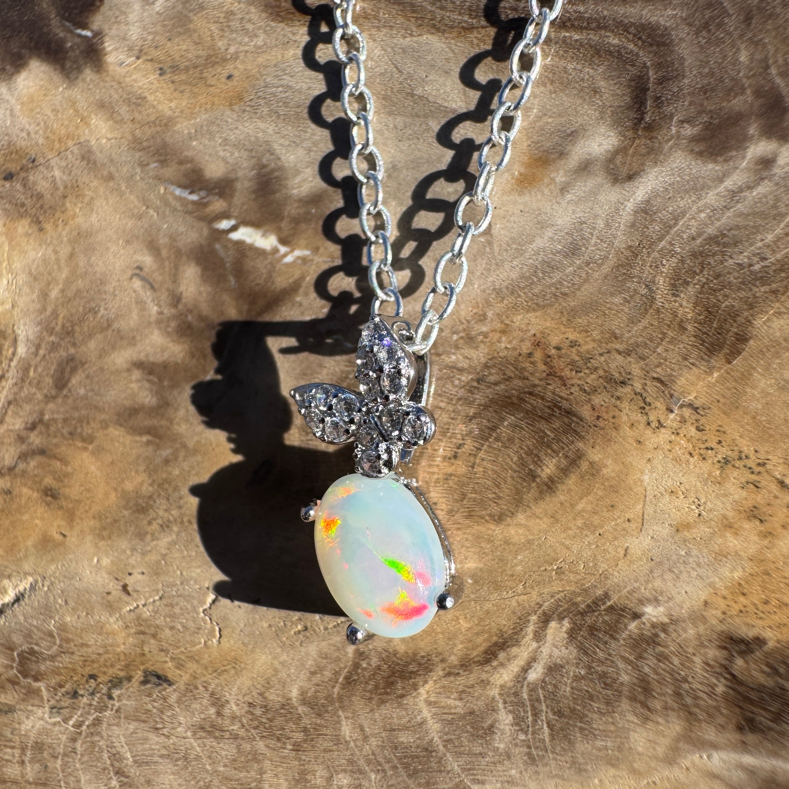 0.6ct Coober Pedy Opal Pendant Necklace ~ 'Augusta Light' | 925 Sterling Silver | Solid Australian Opal