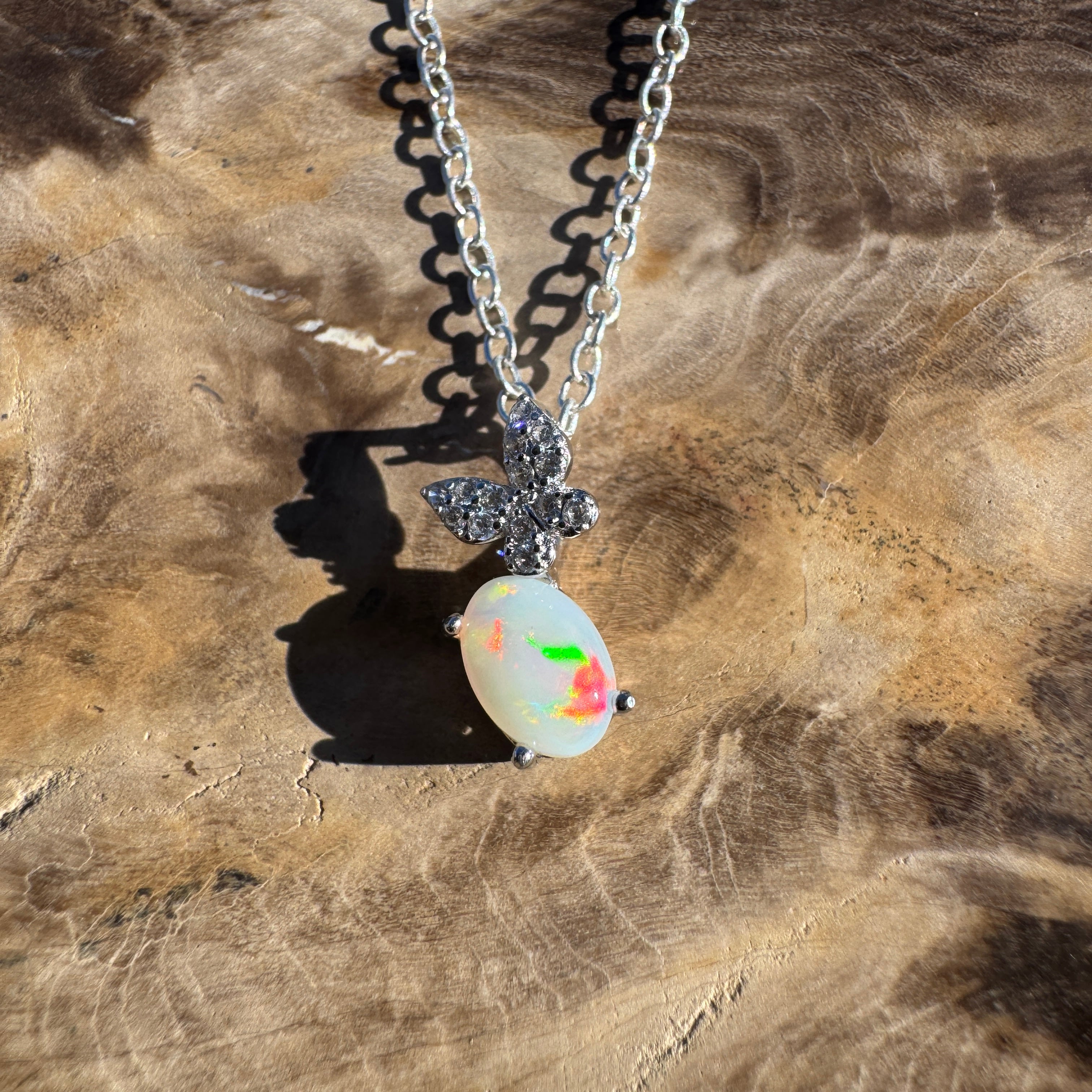 0.6ct Coober Pedy Opal Pendant Necklace ~ 'Augusta Light' | 925 Sterling Silver | Solid Australian Opal