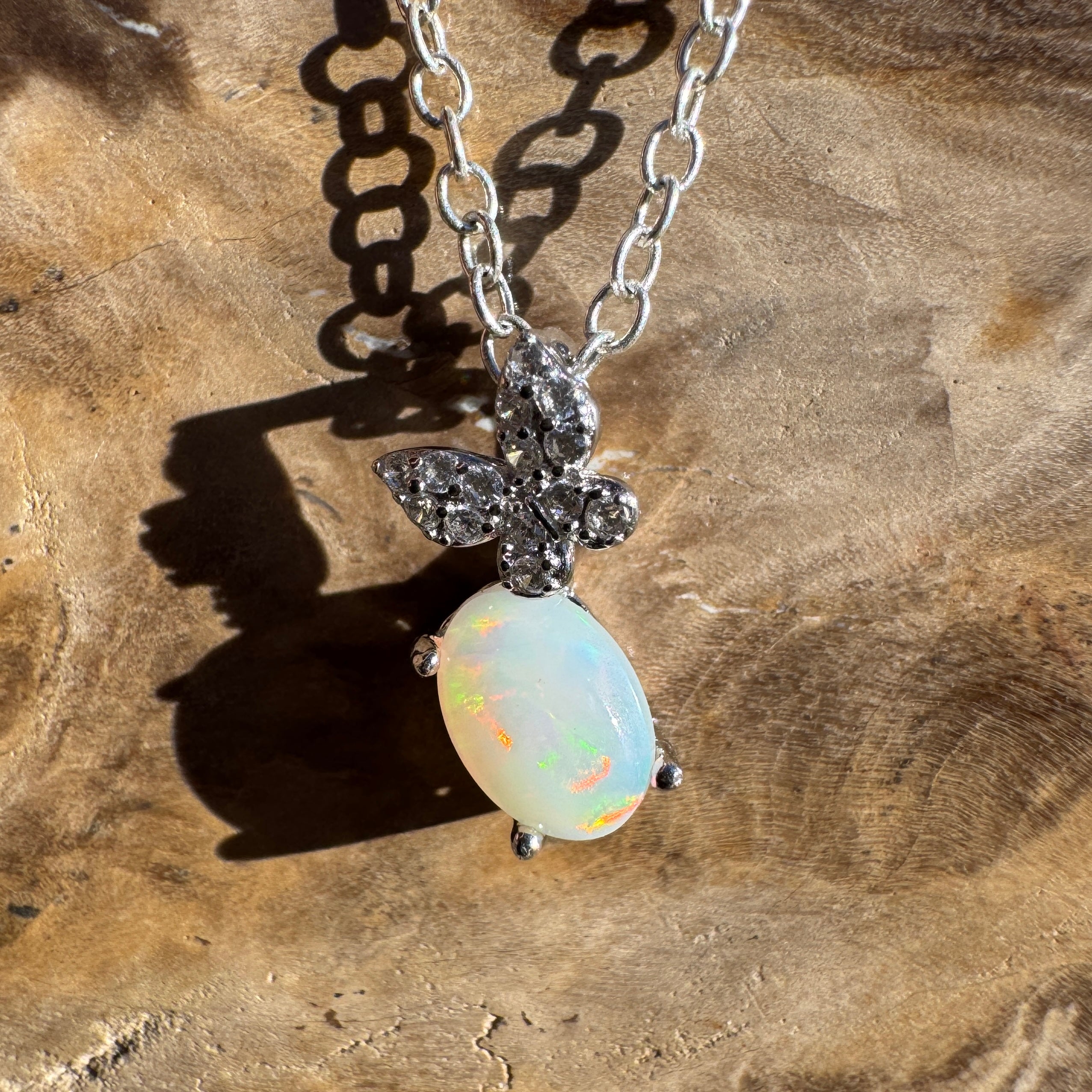 0.6ct Coober Pedy Opal Pendant Necklace ~ 'Augusta Light' | 925 Sterling Silver | Solid Australian Opal