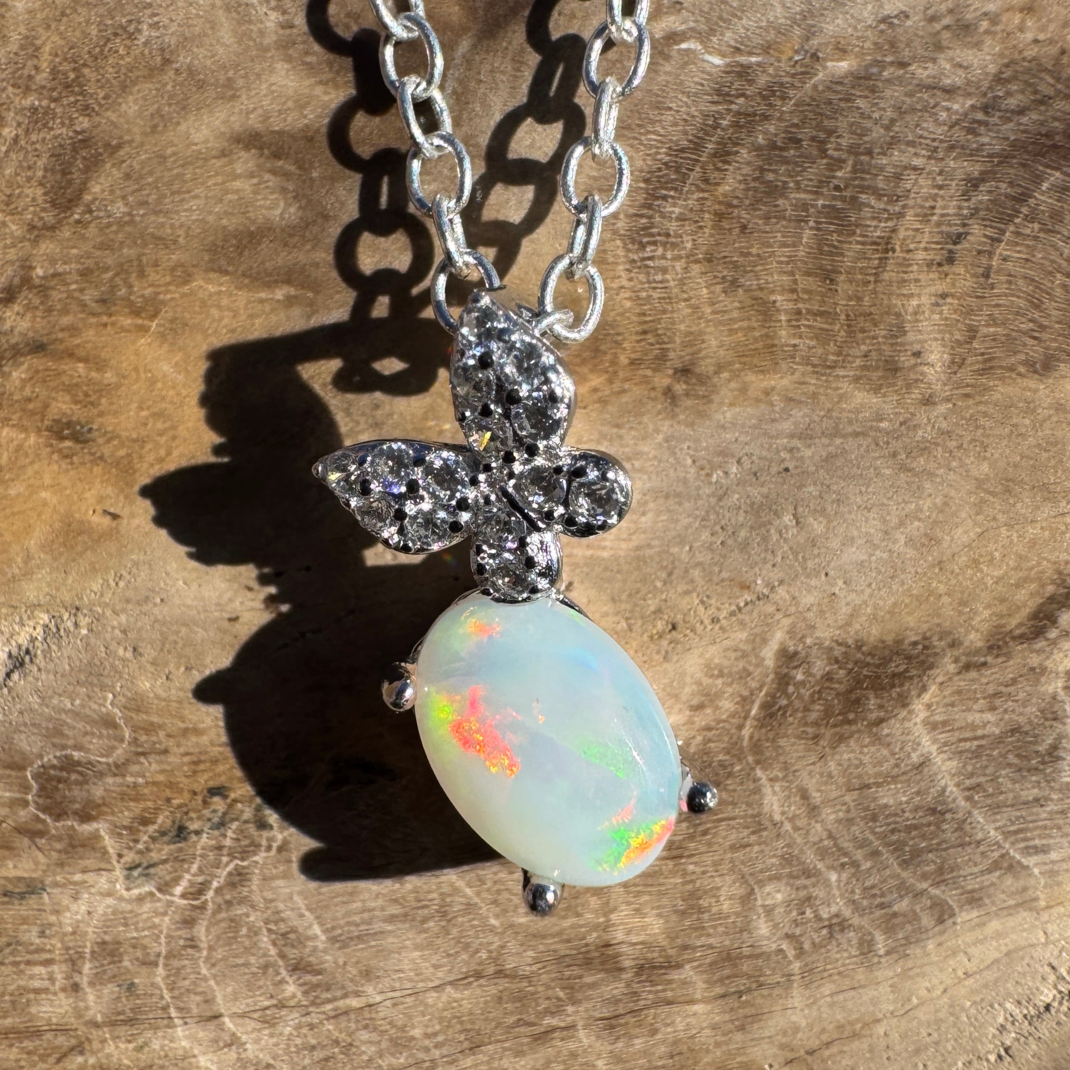 0.6ct Coober Pedy Opal Pendant Necklace ~ 'Augusta Light' | 925 Sterling Silver | Solid Australian Opal