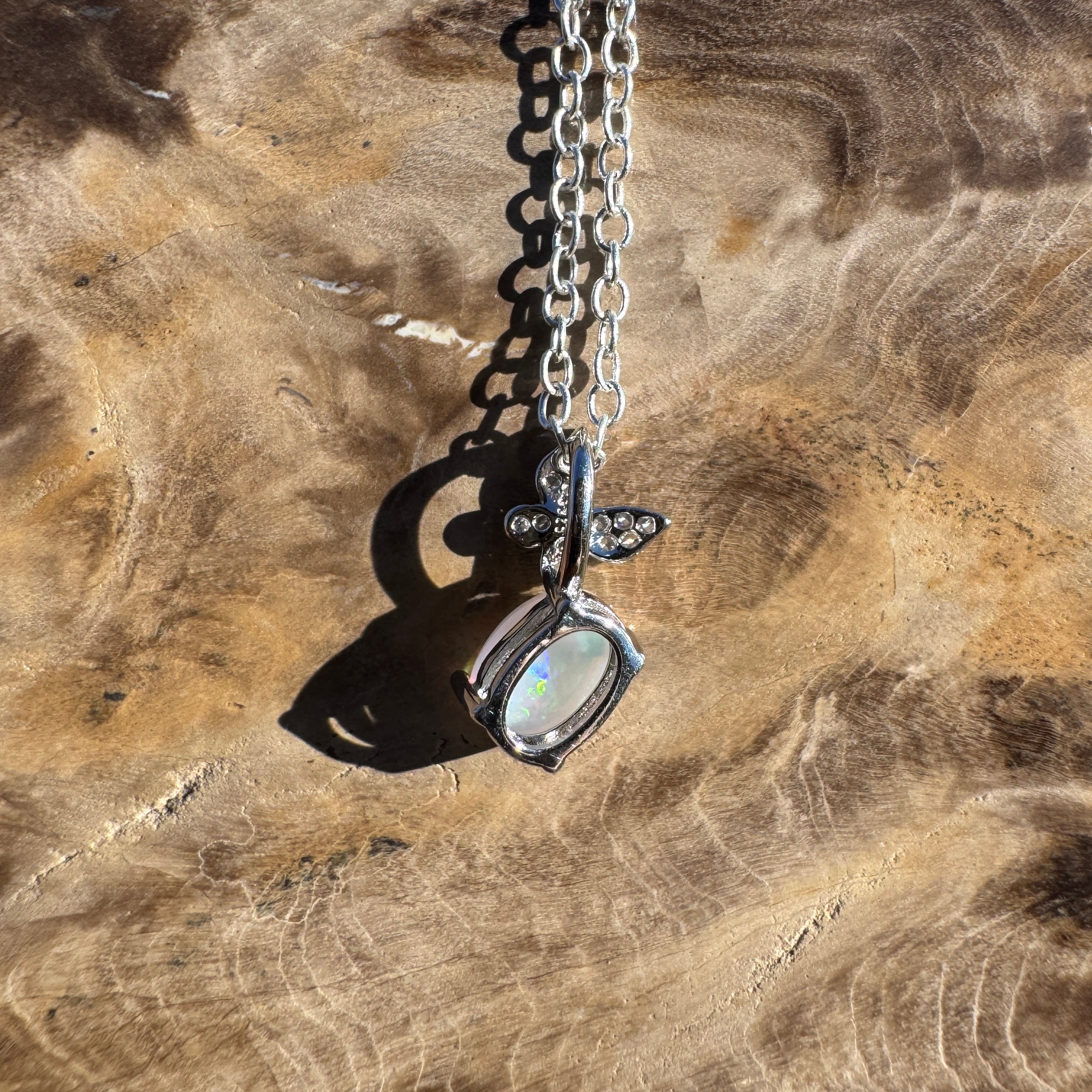 0.6ct Coober Pedy Opal Pendant Necklace ~ 'Augusta Light' | 925 Sterling Silver | Solid Australian Opal