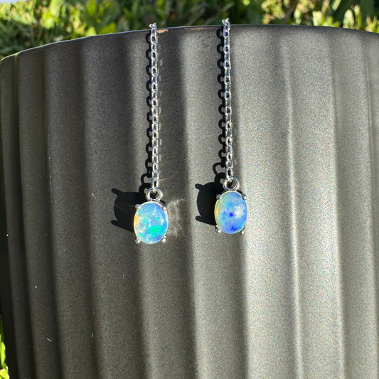 'Blue Gum Radiance' ~ Handcrafted 1ct Solid Lightning Ridge Opal Earrings