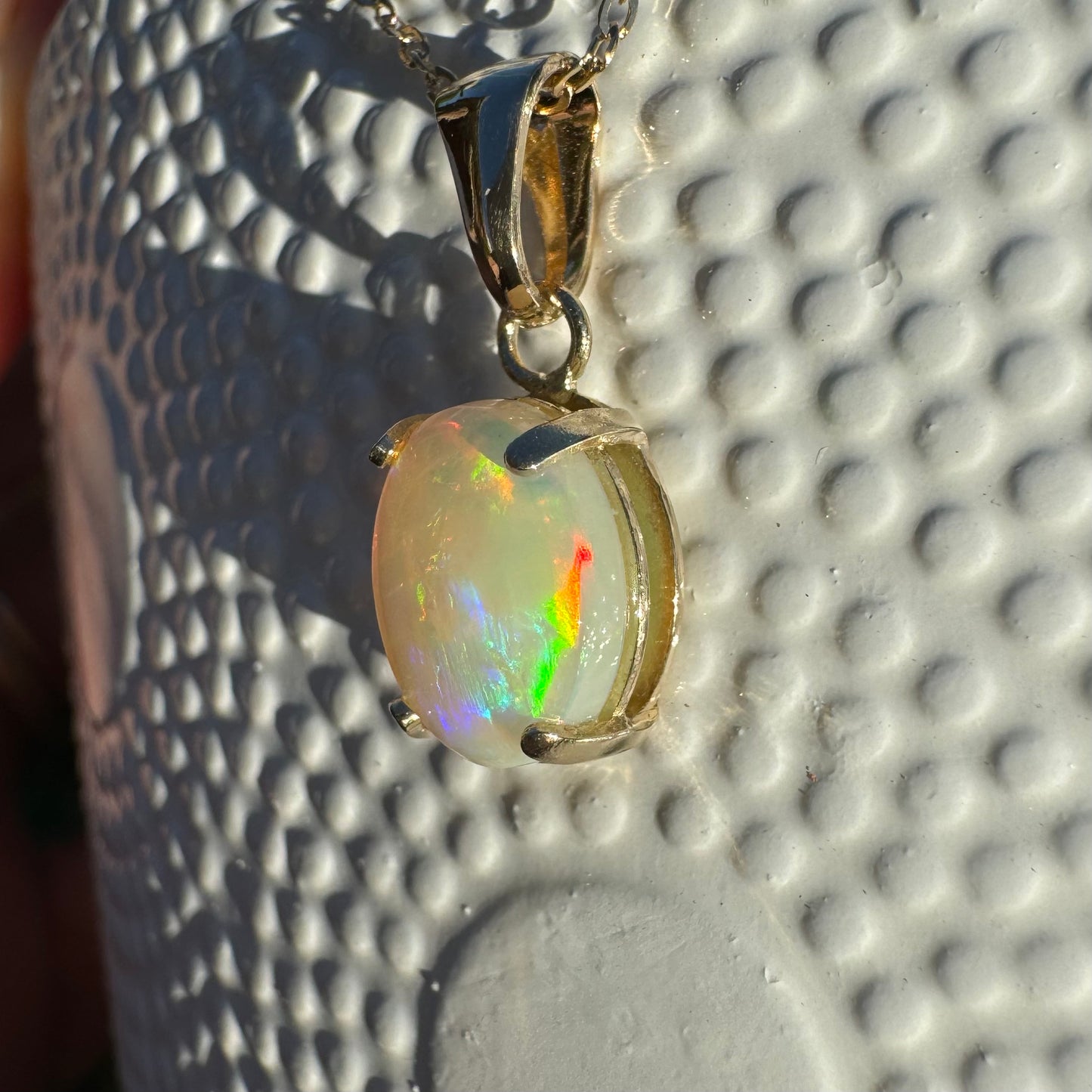 'Rainbow Tides' ~ Handcrafted 9ct Solid Gold 1.3ct Lightning Ridge Opal Pendant