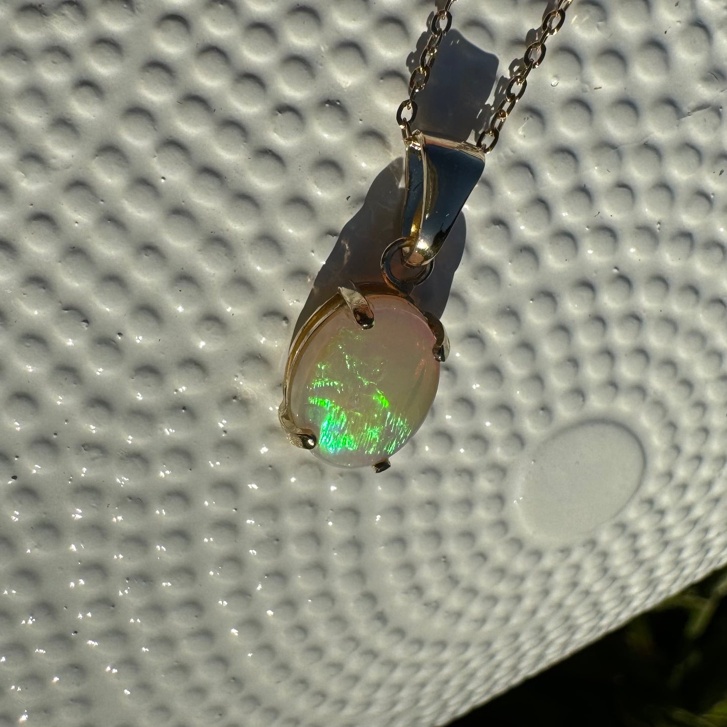 'Rainbow Tides' ~ Handcrafted 9ct Solid Gold 1.3ct Lightning Ridge Opal Pendant