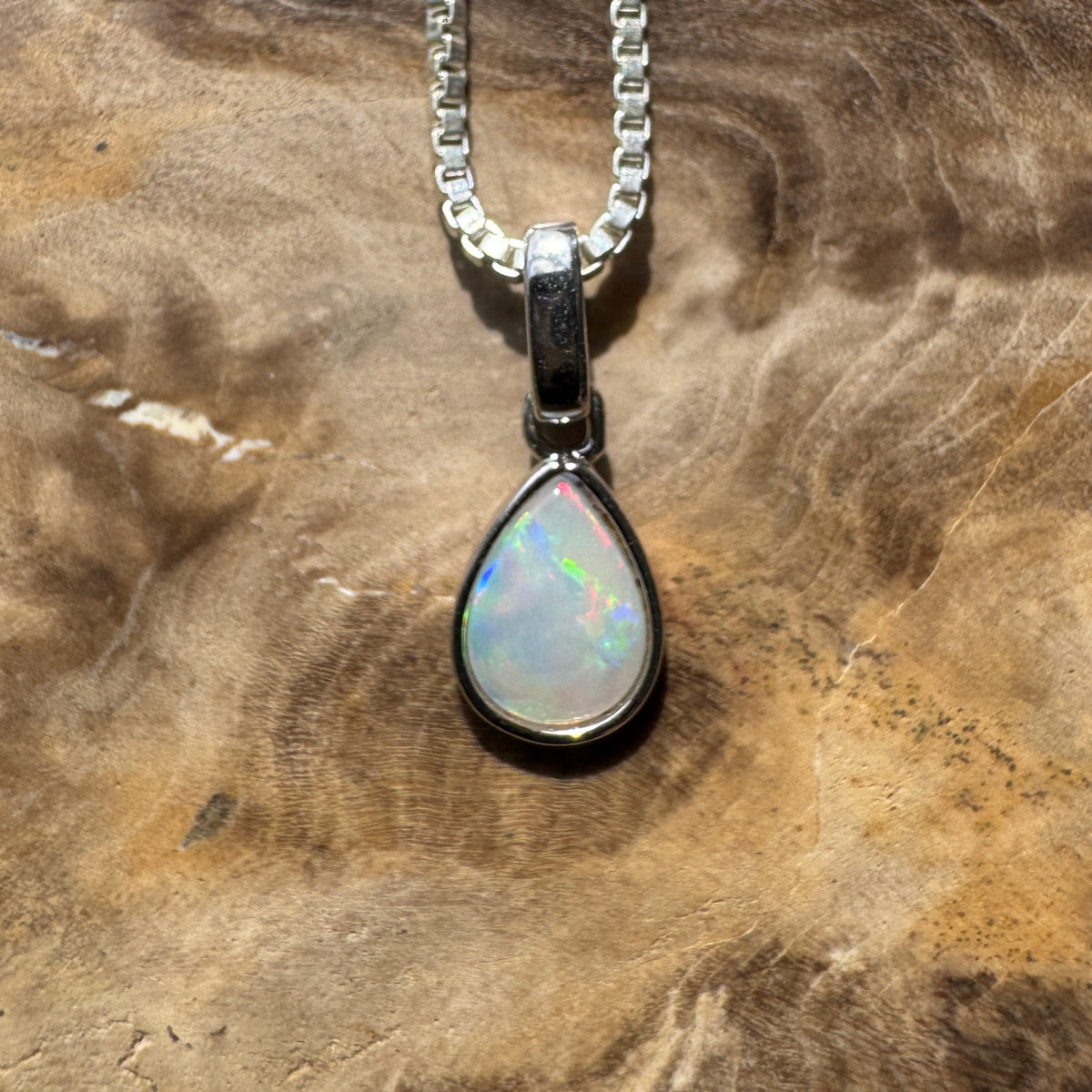 0.4ct Coober Pedy Opal Pendant Necklace ~ 'Halls Gap Glimmer' | 925 Sterling Silver | Solid Australian Opal