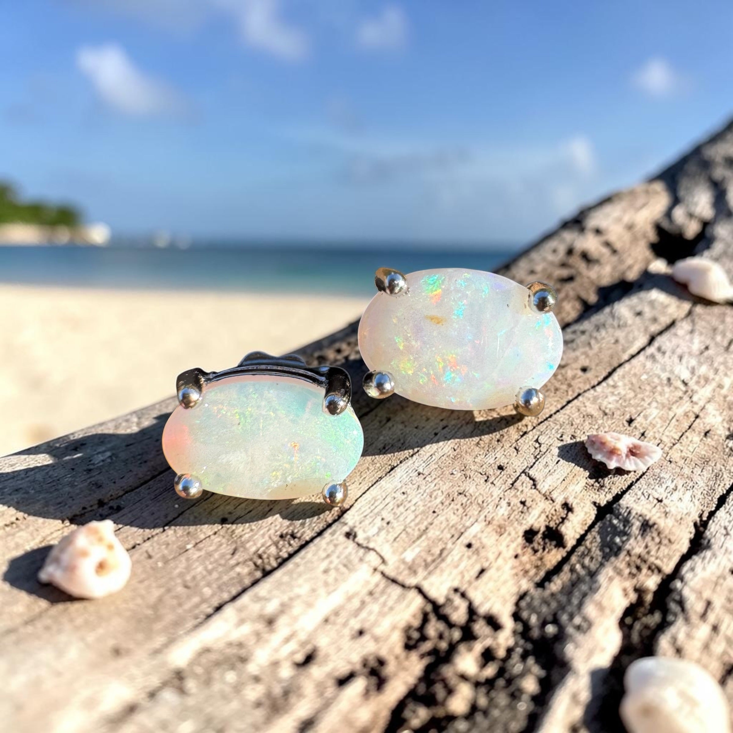 0.8ct Coober Pedy Opal Earrings ~ 'Girringun Glow' | 925 Sterling Silver | Solid Australian Opal