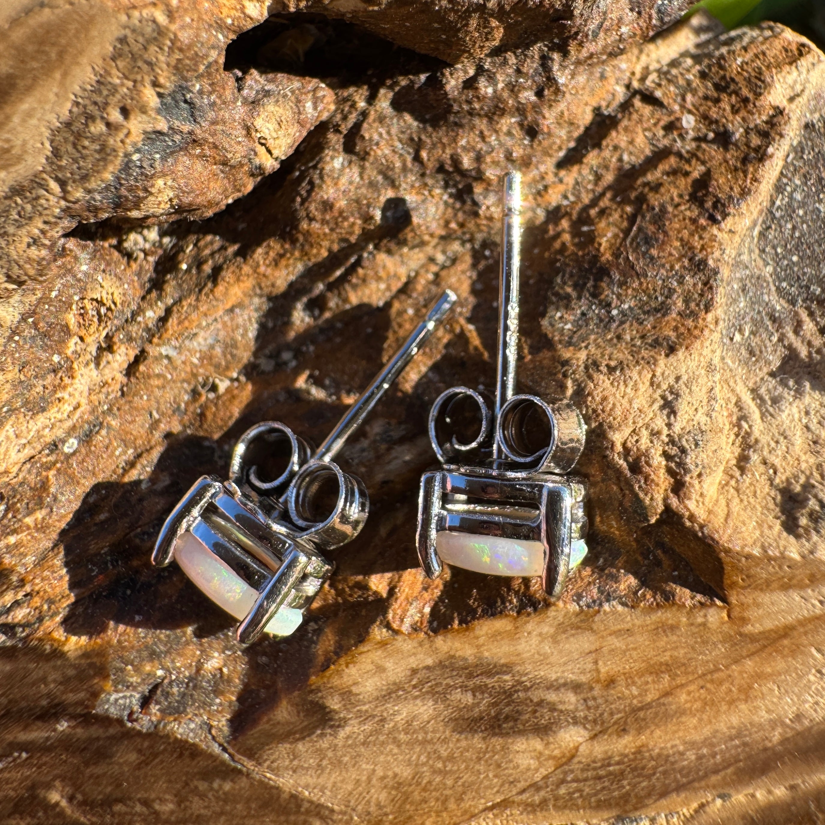 0.8ct Coober Pedy Opal Earrings ~ 'Girringun Glow' | 925 Sterling Silver | Solid Australian Opal