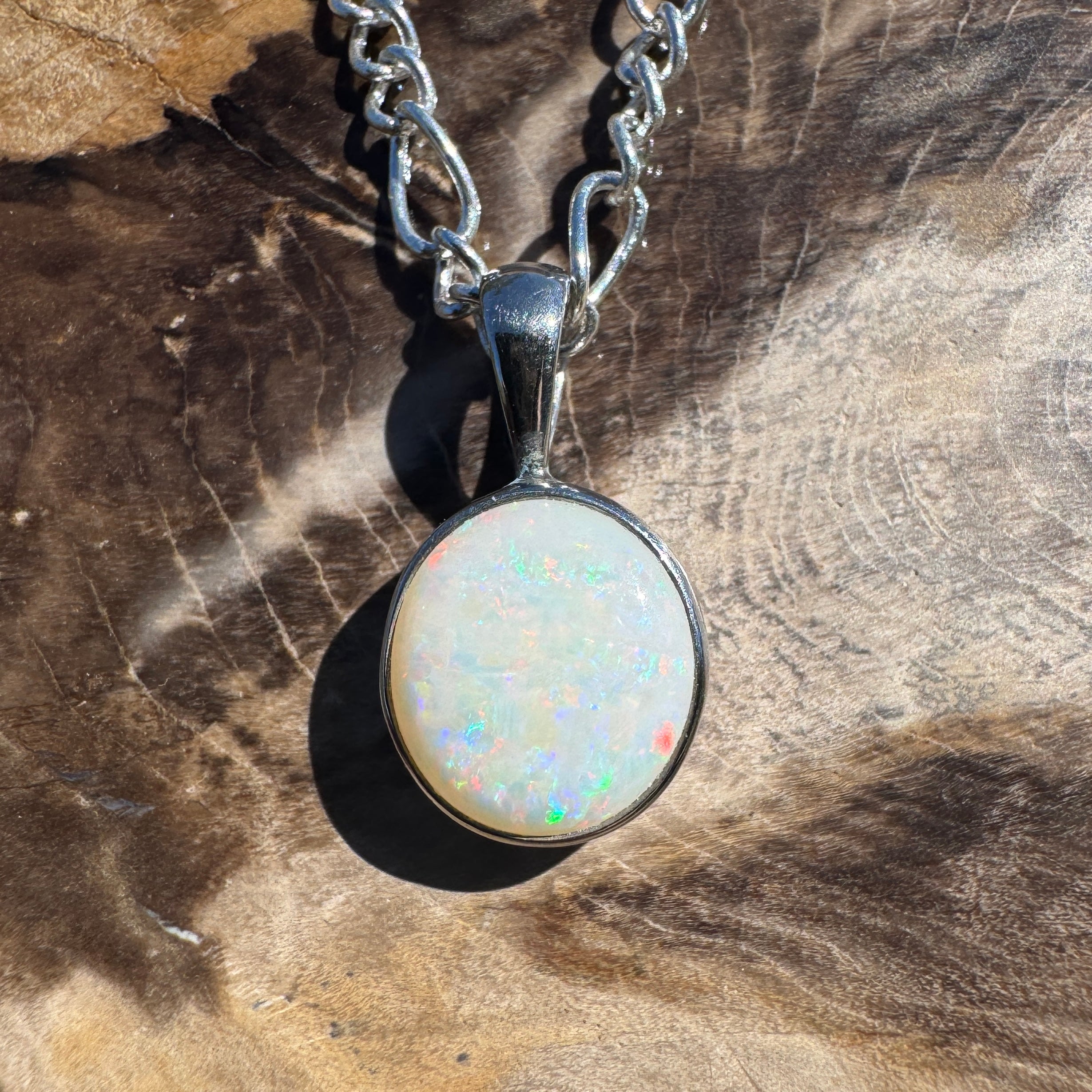 1.6ct Coober Pedy Opal Pendant Necklace ~ 'Yanchep Light' | 925 Sterling Silver | Solid Australian Opal