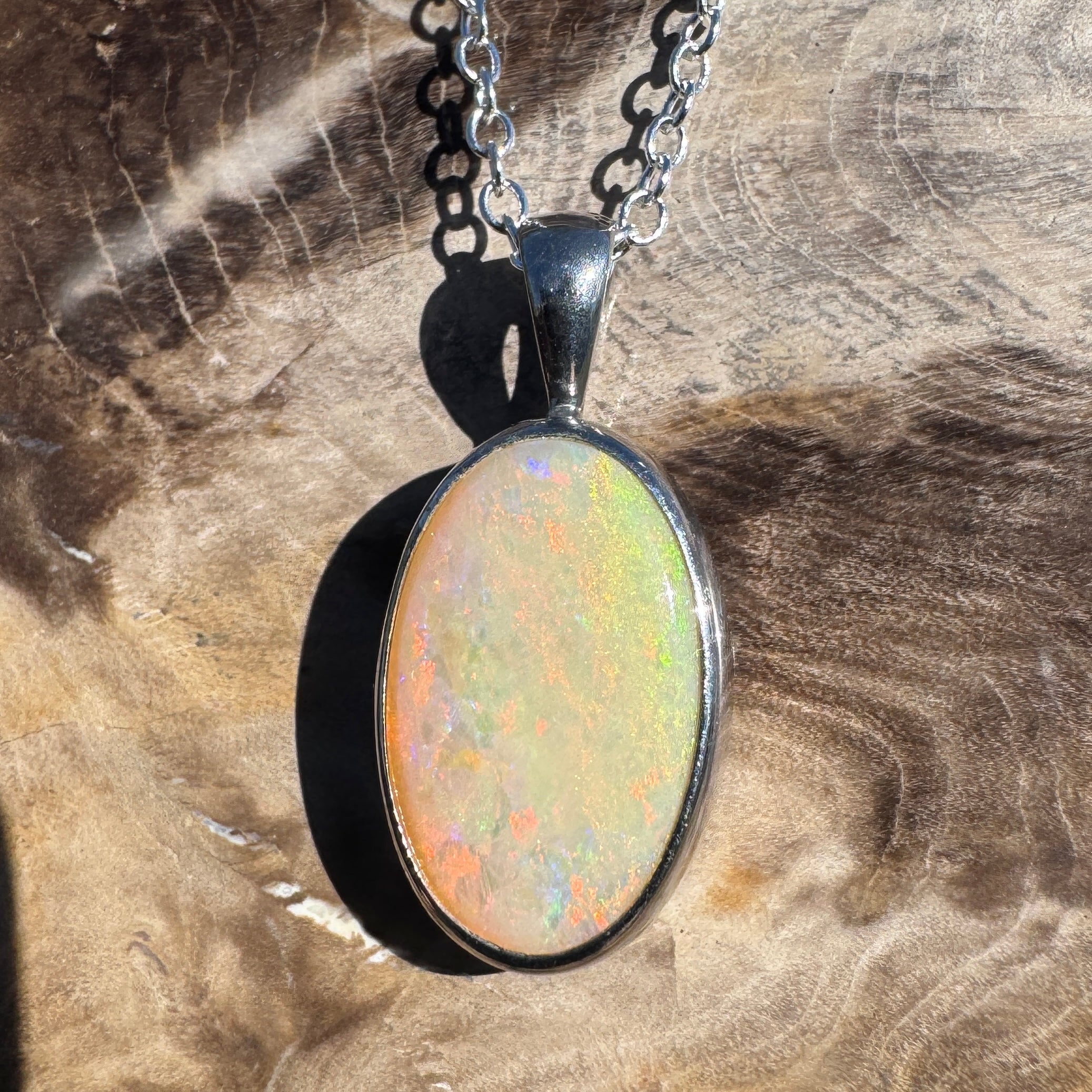 5.7ct Lightning Ridge Opal Pendant Necklace ~ 'Porongurup Ember' | 925 Sterling Silver | Solid Australian Opal