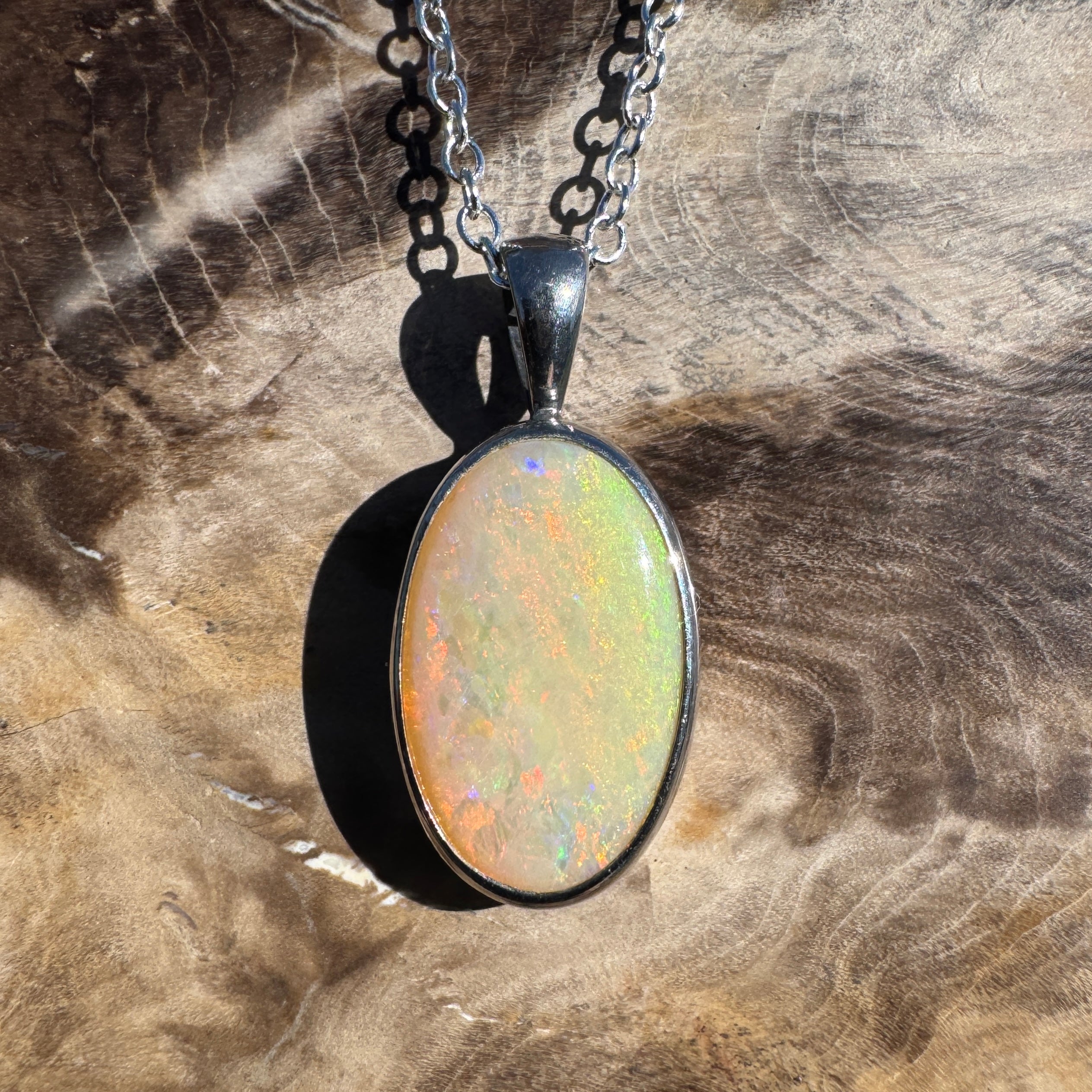 5.7ct Lightning Ridge Opal Pendant Necklace ~ 'Porongurup Ember' | 925 Sterling Silver | Solid Australian Opal