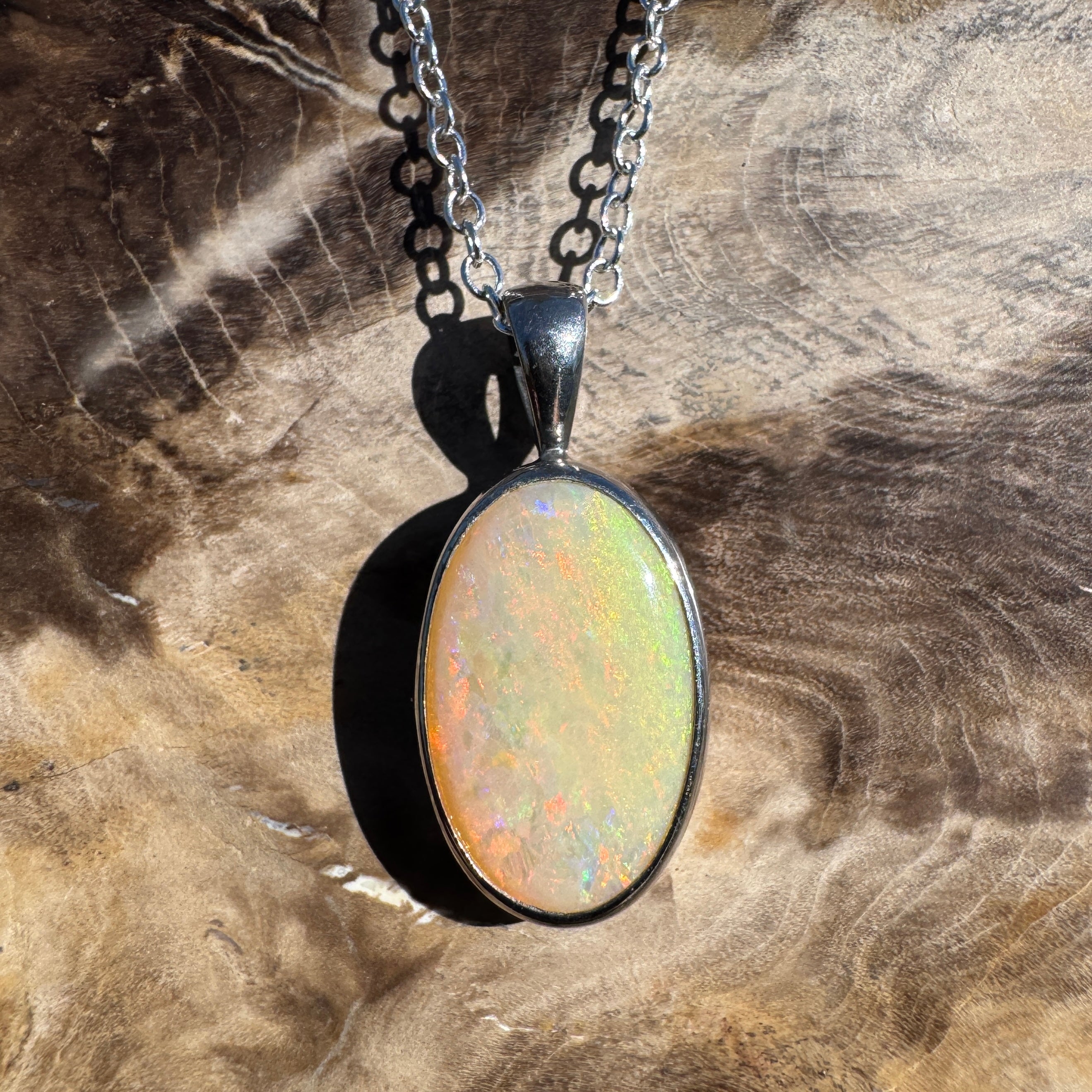 5.7ct Lightning Ridge Opal Pendant Necklace ~ 'Porongurup Ember' | 925 Sterling Silver | Solid Australian Opal