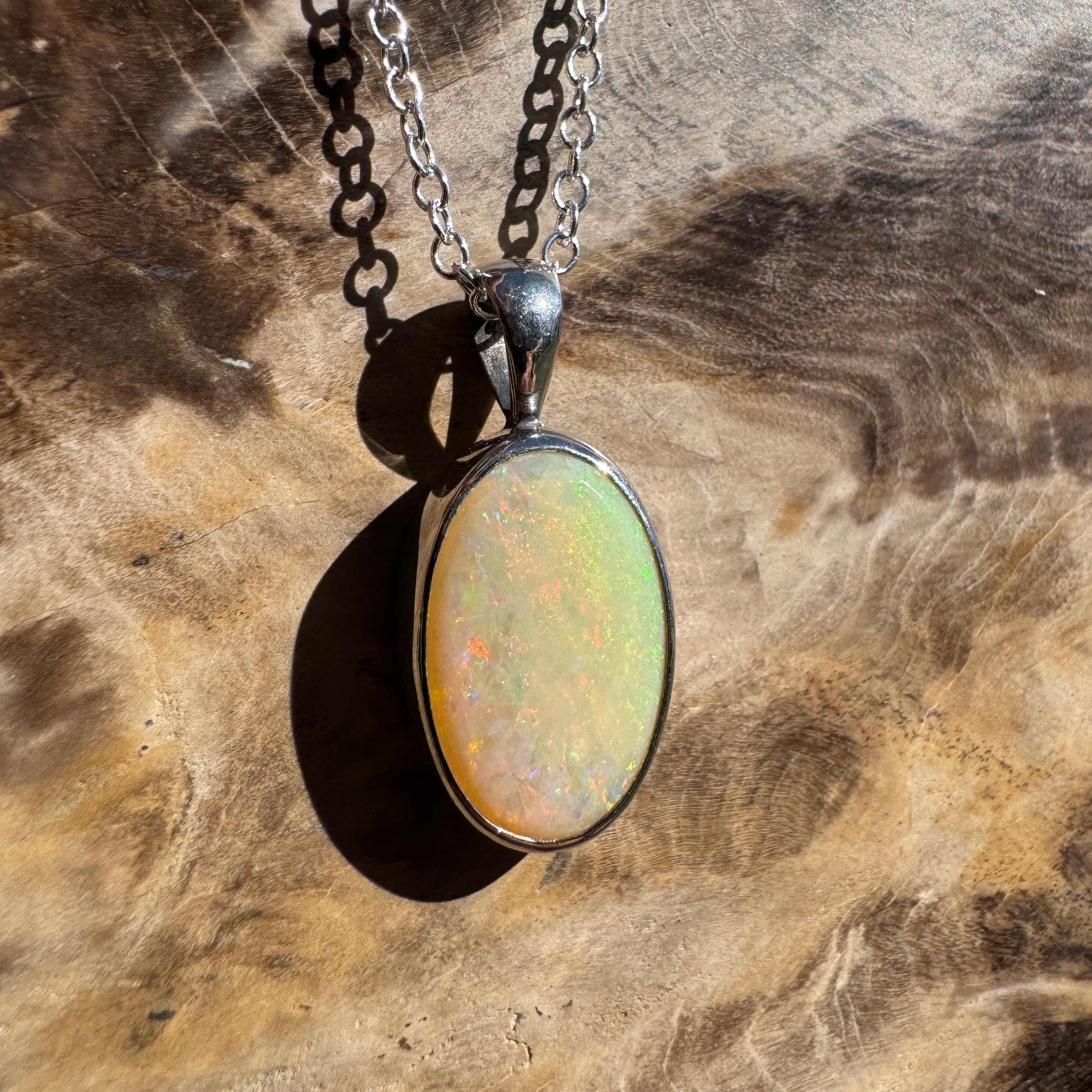 5.7ct Lightning Ridge Opal Pendant Necklace ~ 'Porongurup Ember' | 925 Sterling Silver | Solid Australian Opal