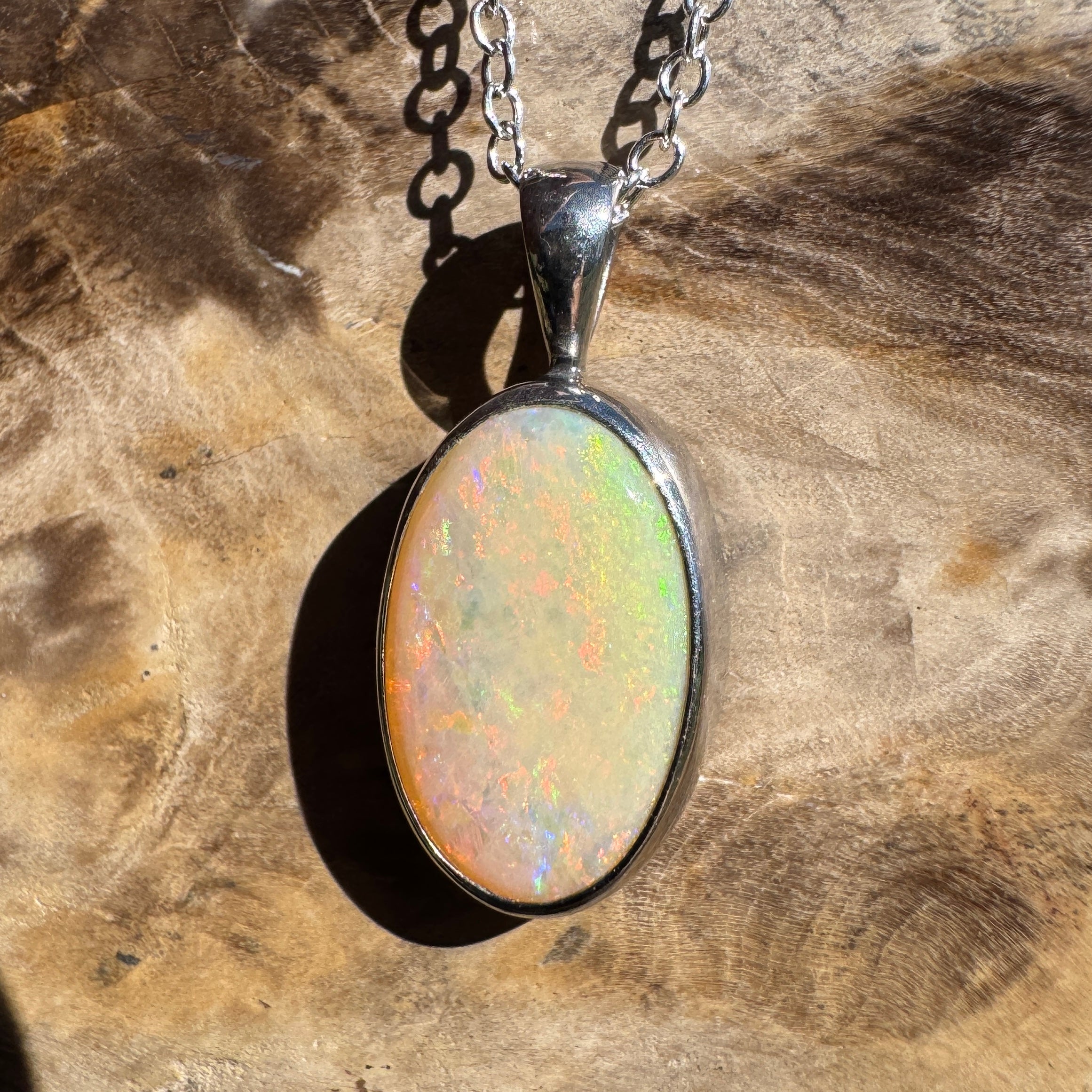 5.7ct Lightning Ridge Opal Pendant Necklace ~ 'Porongurup Ember' | 925 Sterling Silver | Solid Australian Opal