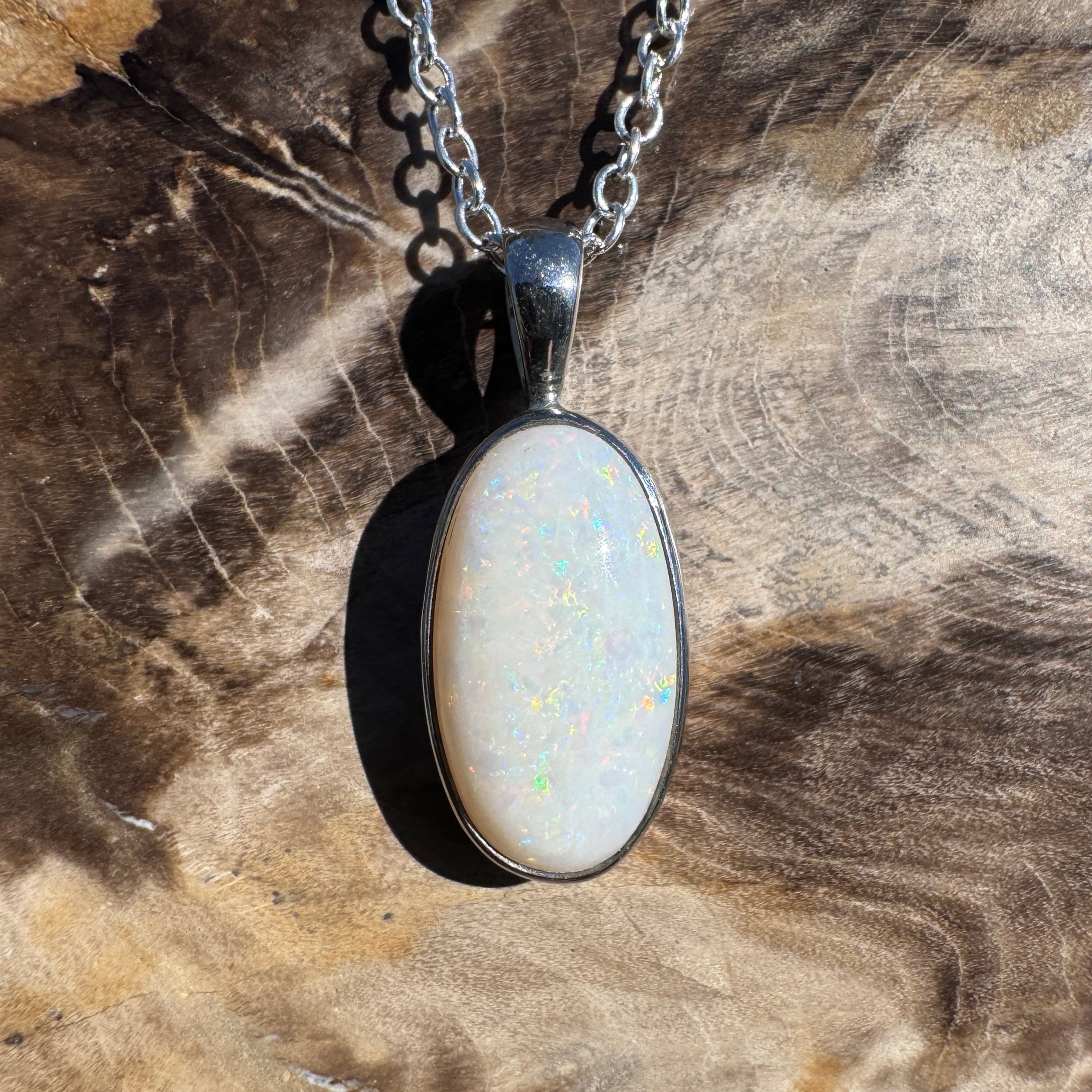 2.3ct Coober Pedy Opal Pendant Necklace ~ 'Guilderton Gleam' | 925 Sterling Silver | Solid Australian Opal