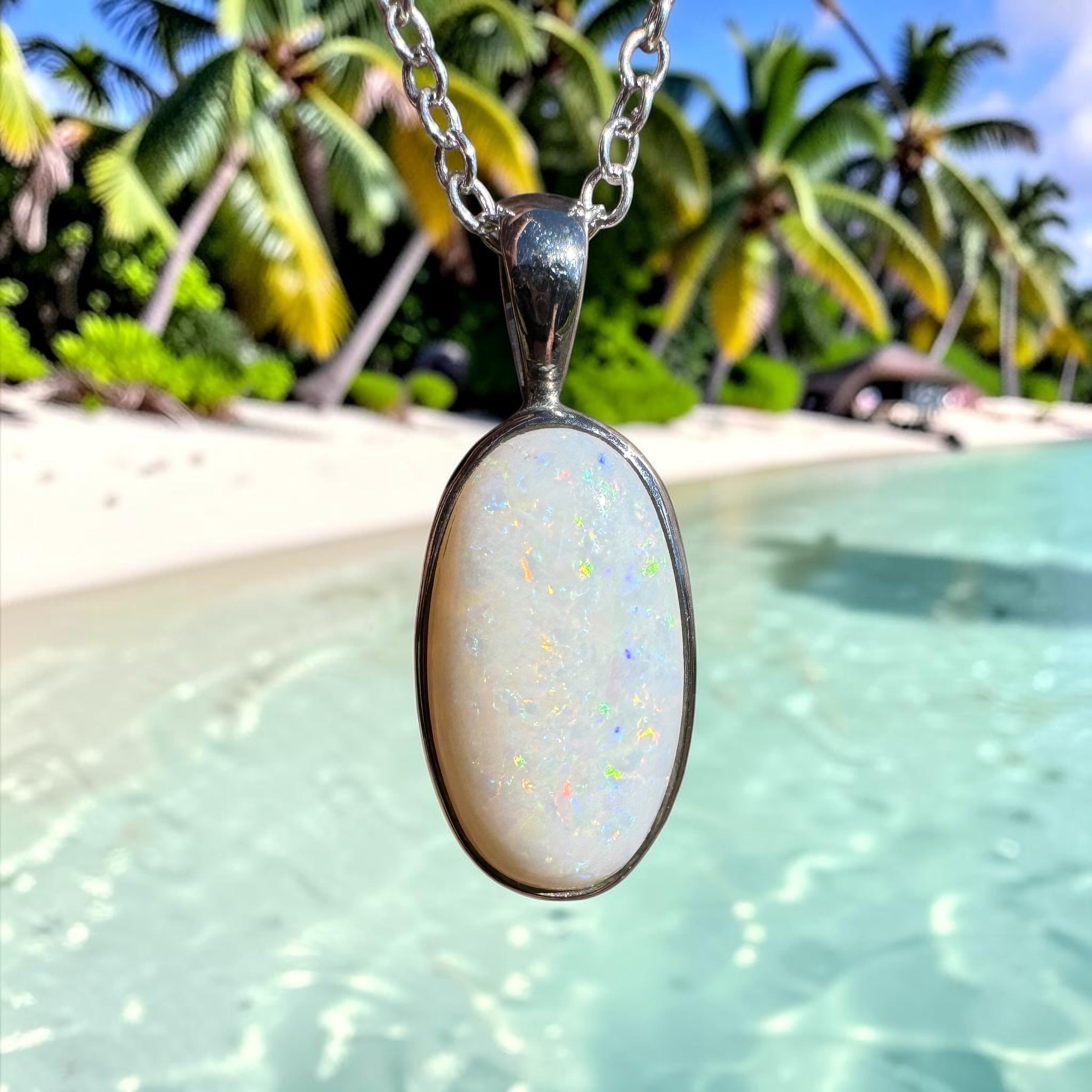 2.3ct Coober Pedy Opal Pendant Necklace ~ 'Guilderton Gleam' | 925 Sterling Silver | Solid Australian Opal