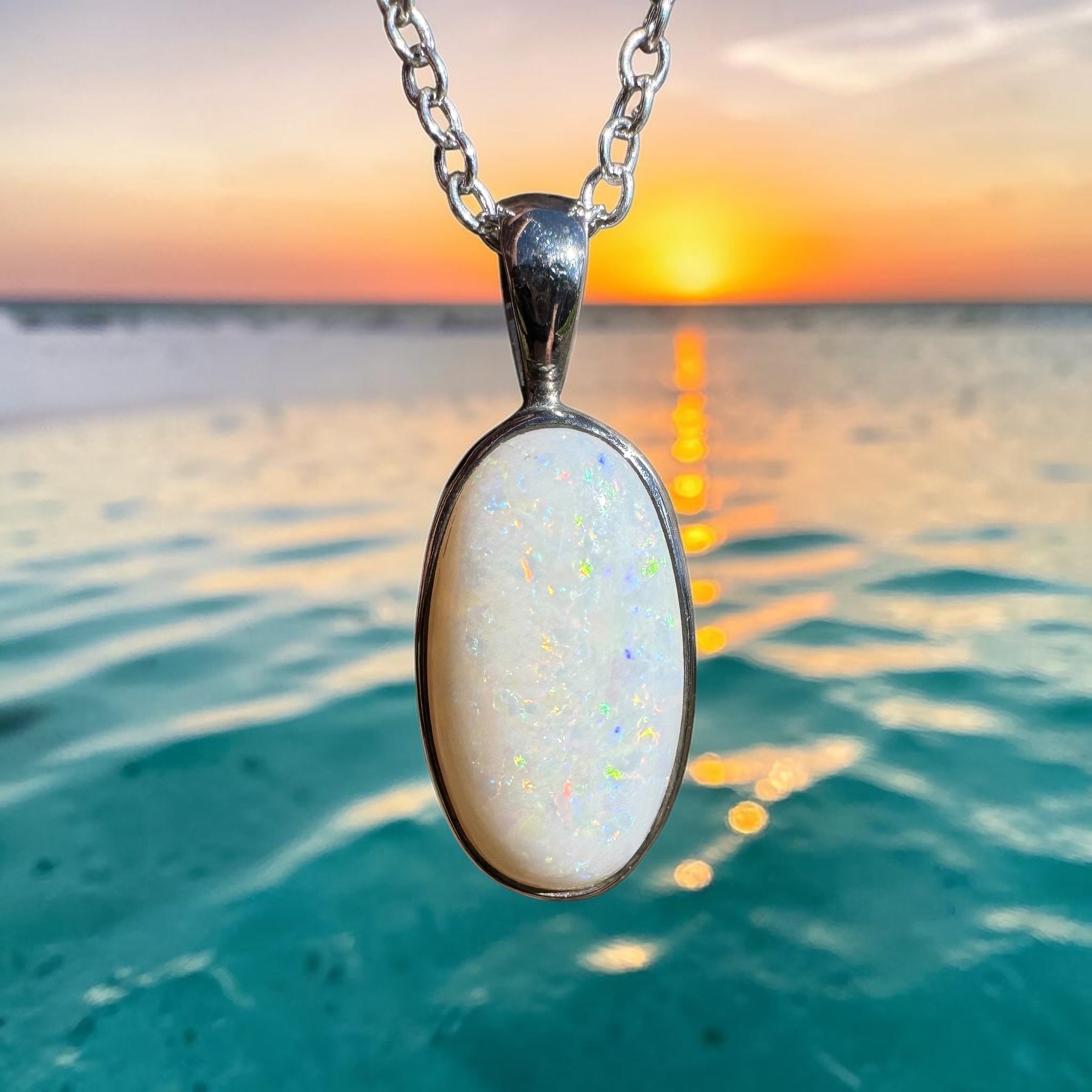2.3ct Coober Pedy Opal Pendant Necklace ~ 'Guilderton Gleam' | 925 Sterling Silver | Solid Australian Opal