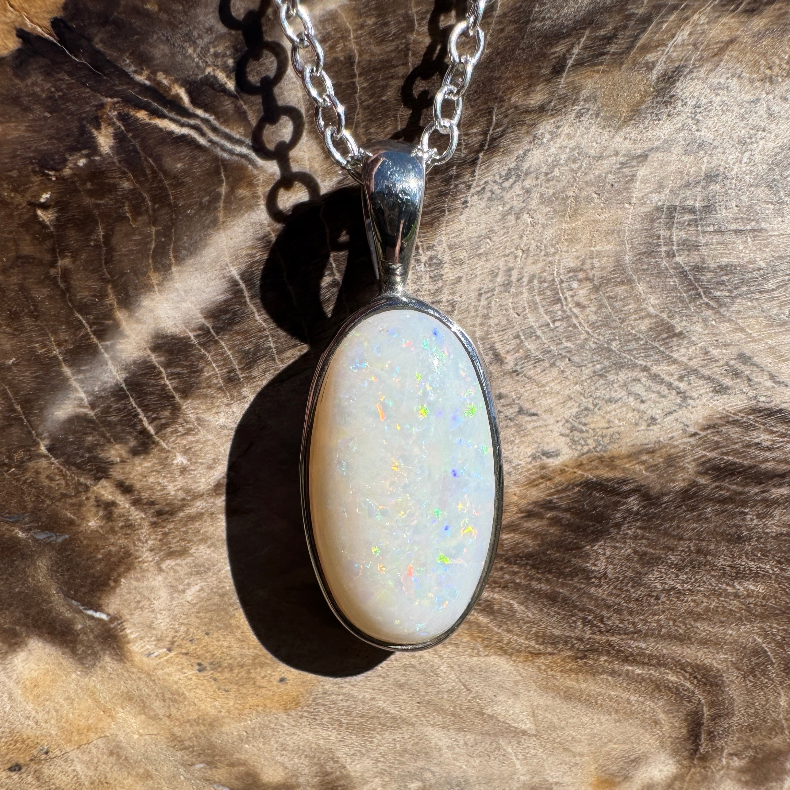 2.3ct Coober Pedy Opal Pendant Necklace ~ 'Guilderton Gleam' | 925 Sterling Silver | Solid Australian Opal