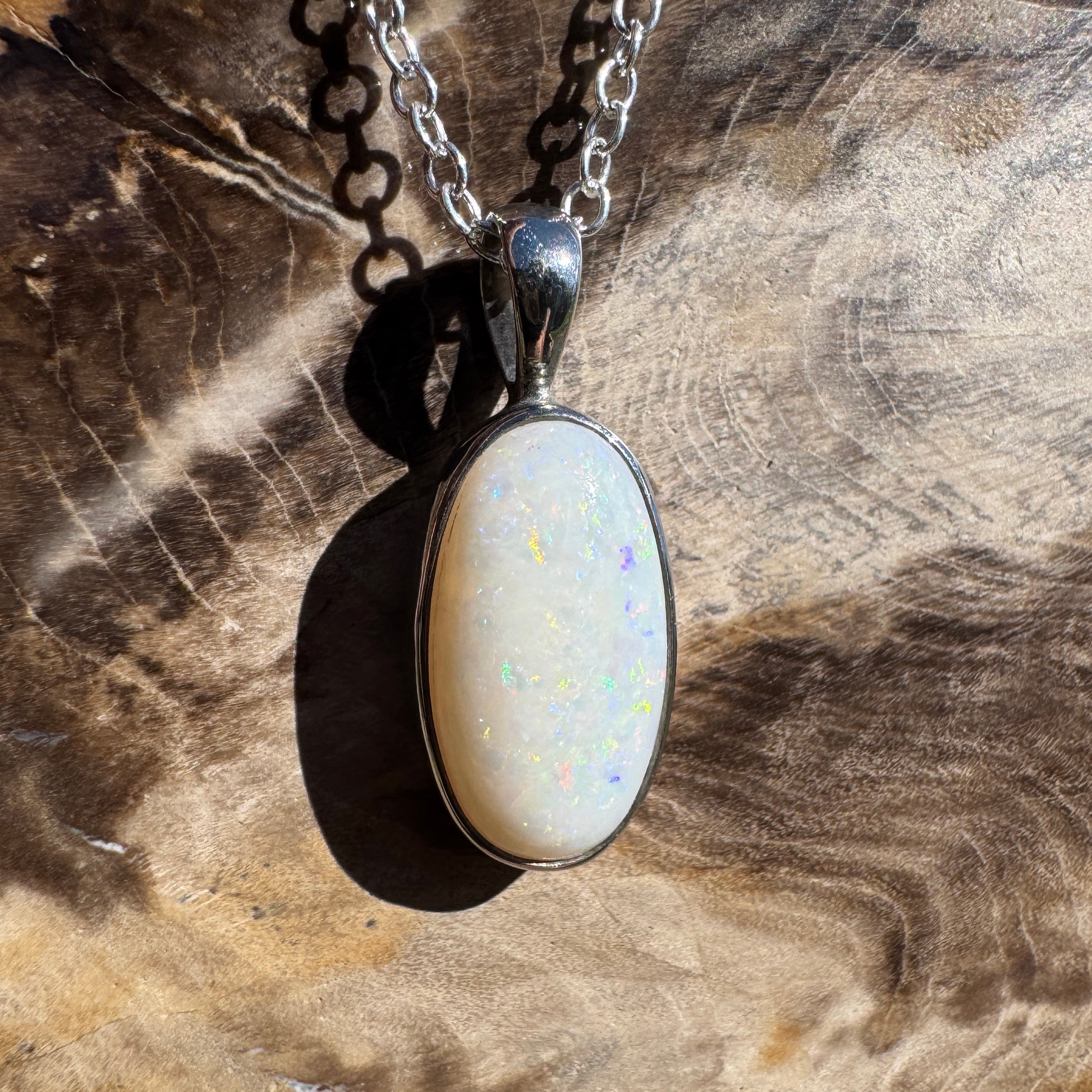 2.3ct Coober Pedy Opal Pendant Necklace ~ 'Guilderton Gleam' | 925 Sterling Silver | Solid Australian Opal