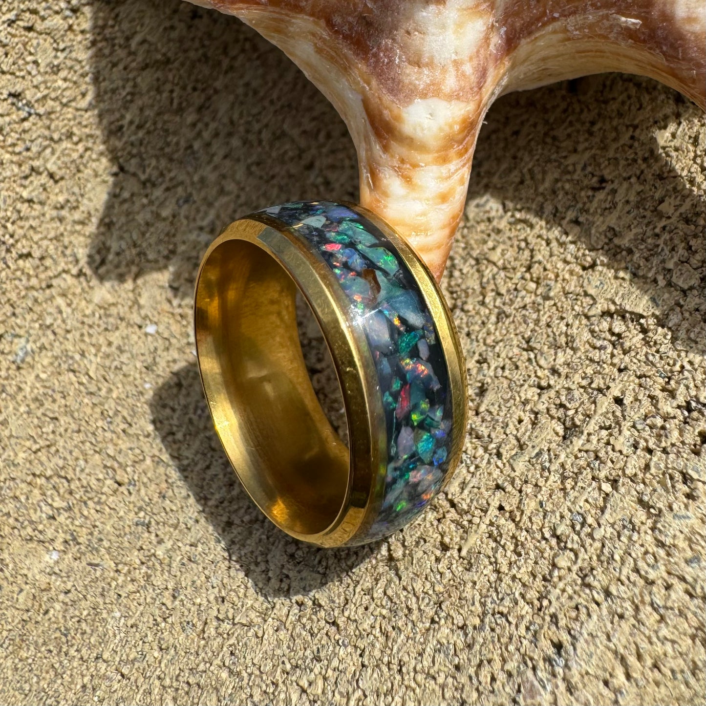 Handcrafted Australian Opal Ring Gold Surgical Steel Size L (6)