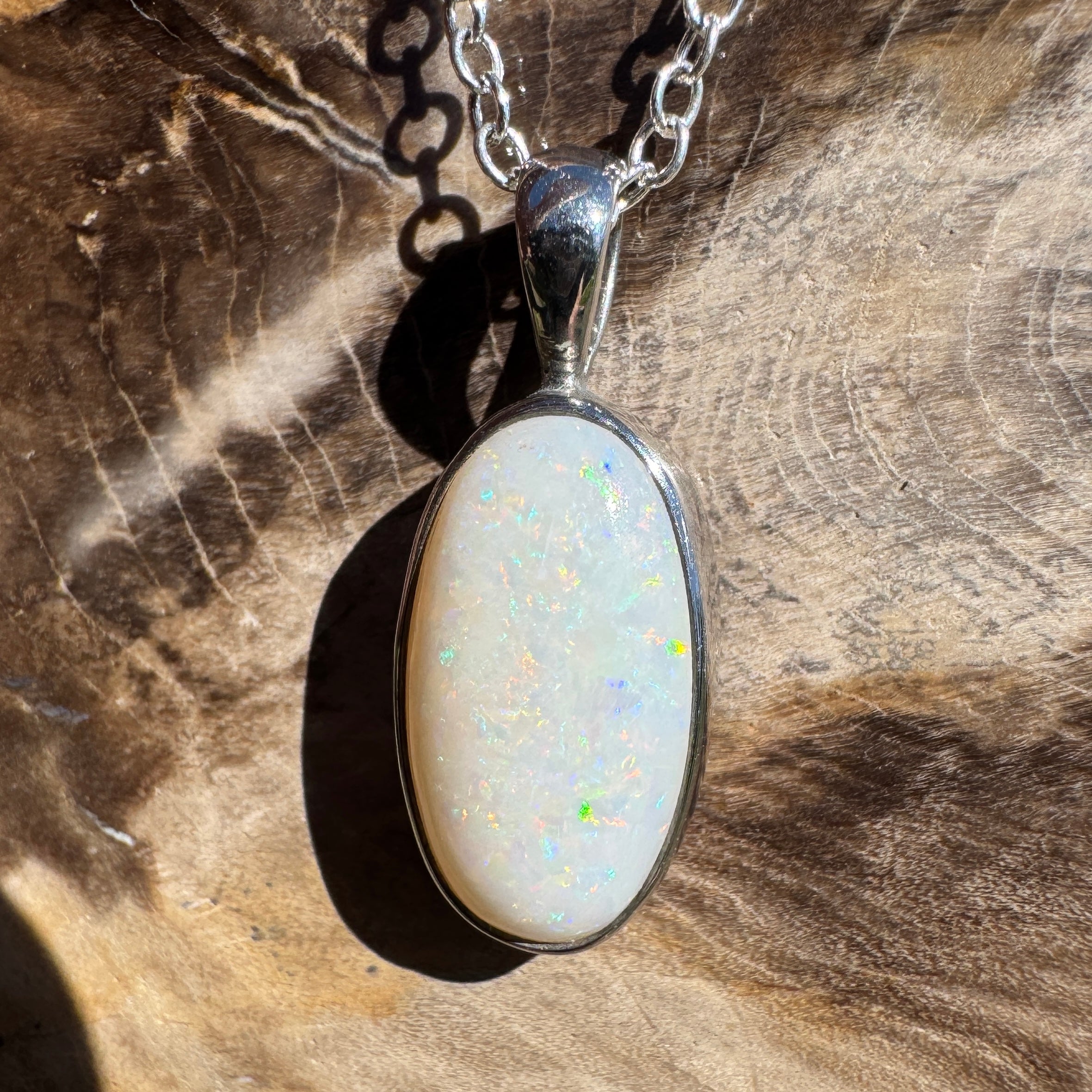 2.3ct Coober Pedy Opal Pendant Necklace ~ 'Guilderton Gleam' | 925 Sterling Silver | Solid Australian Opal