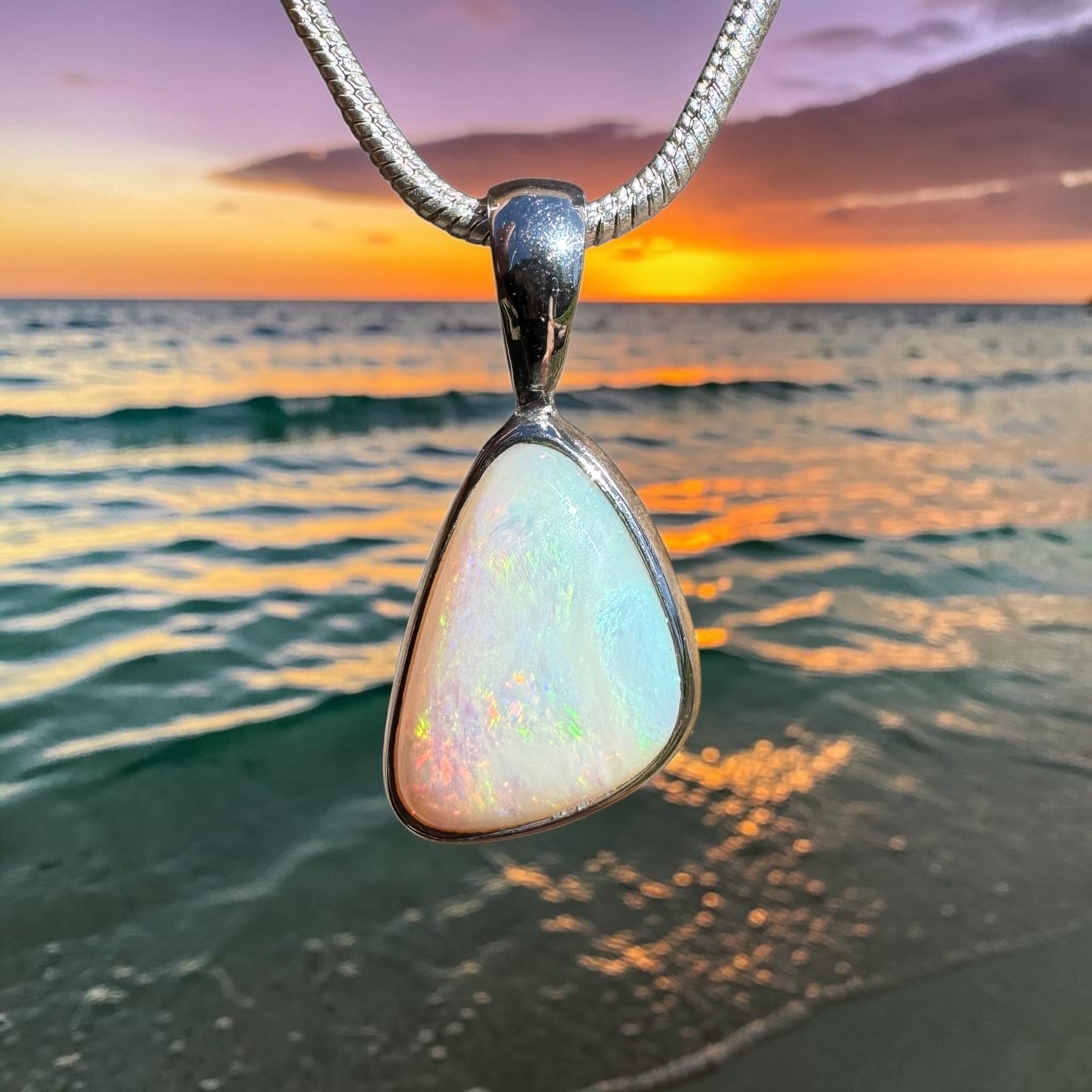 1.6ct Coober Pedy Opal Pendant Necklace ~ 'Jurien Glow' | 925 Sterling Silver | Solid Australian Opal