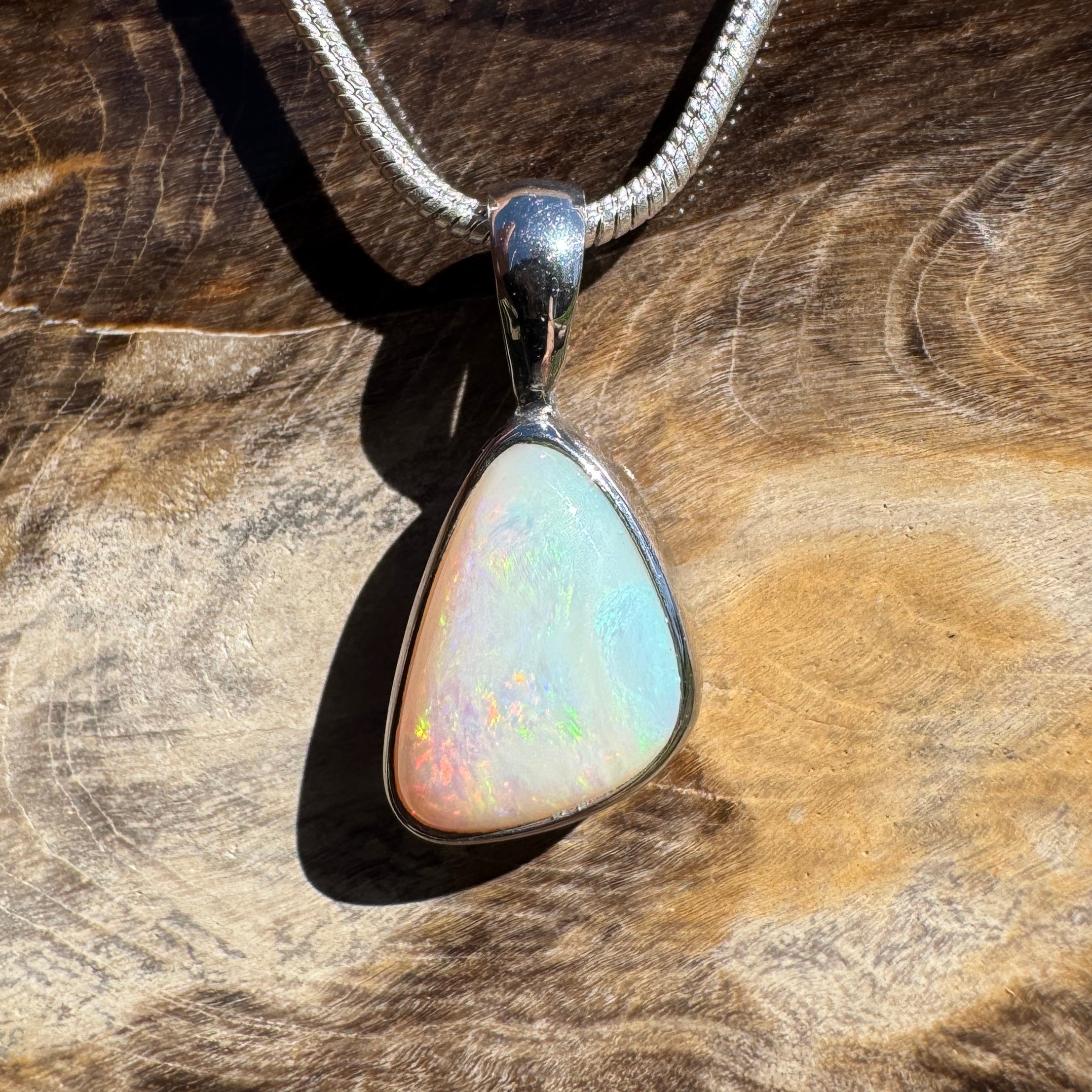 1.6ct Coober Pedy Opal Pendant Necklace ~ 'Jurien Glow' | 925 Sterling Silver | Solid Australian Opal