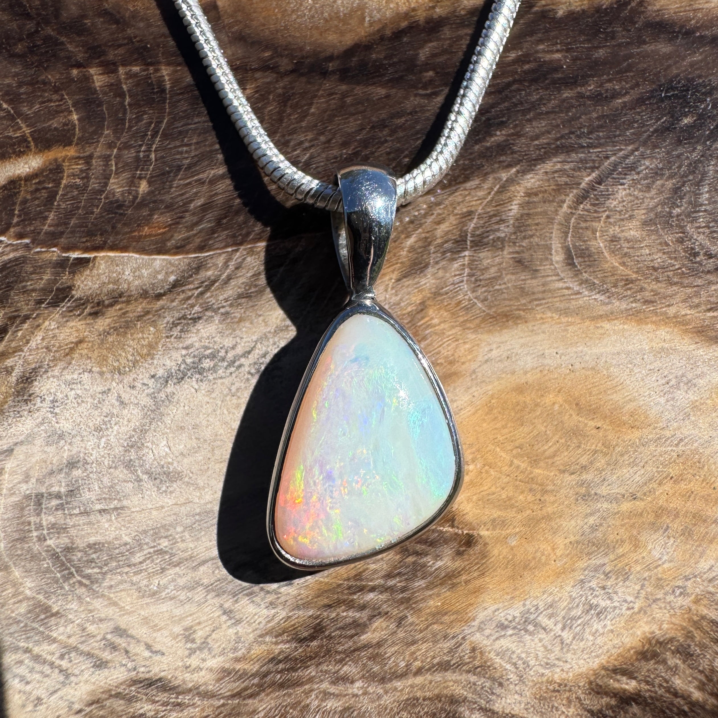 1.6ct Coober Pedy Opal Pendant Necklace ~ 'Jurien Glow' | 925 Sterling Silver | Solid Australian Opal