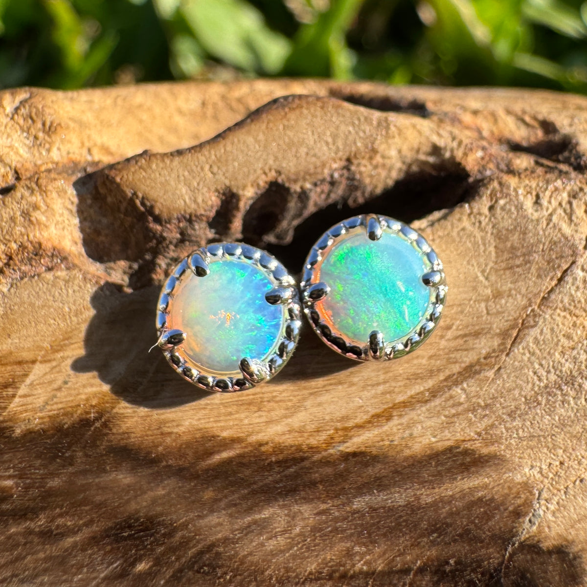 0.8ct Coober Pedy Crystal Opal Stud Earrings ~ 'Cosy Corner Blues' | 925 Sterling Silver | Solid Australian Opal