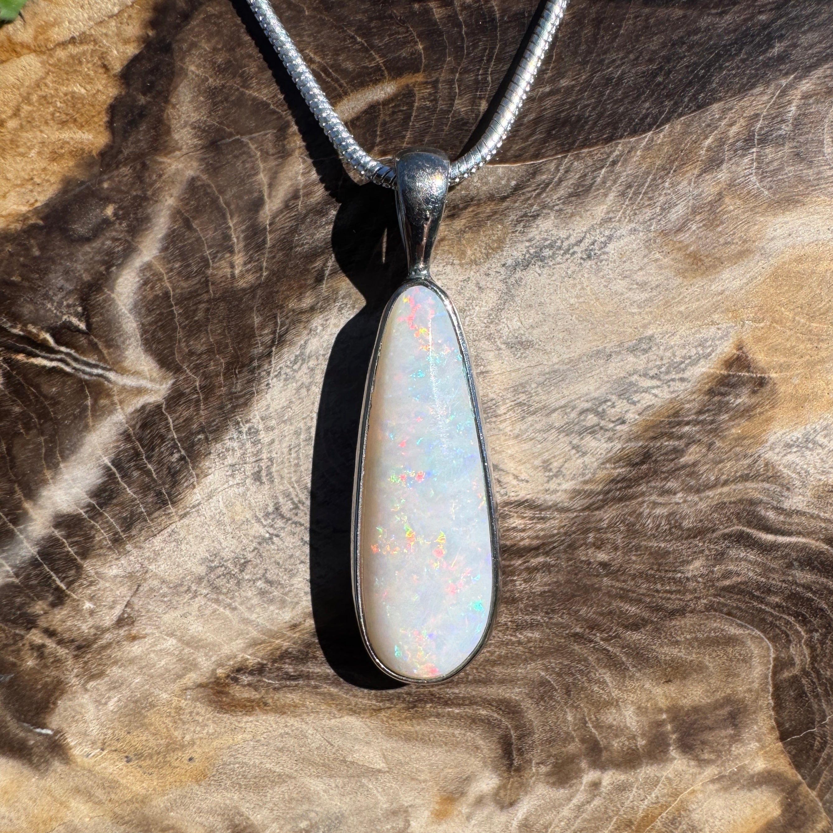 3.6ct Coober Pedy Opal Pendant Necklace ~ 'Hopetoun Fire' | 925 Sterling Silver | Solid Australian Opal