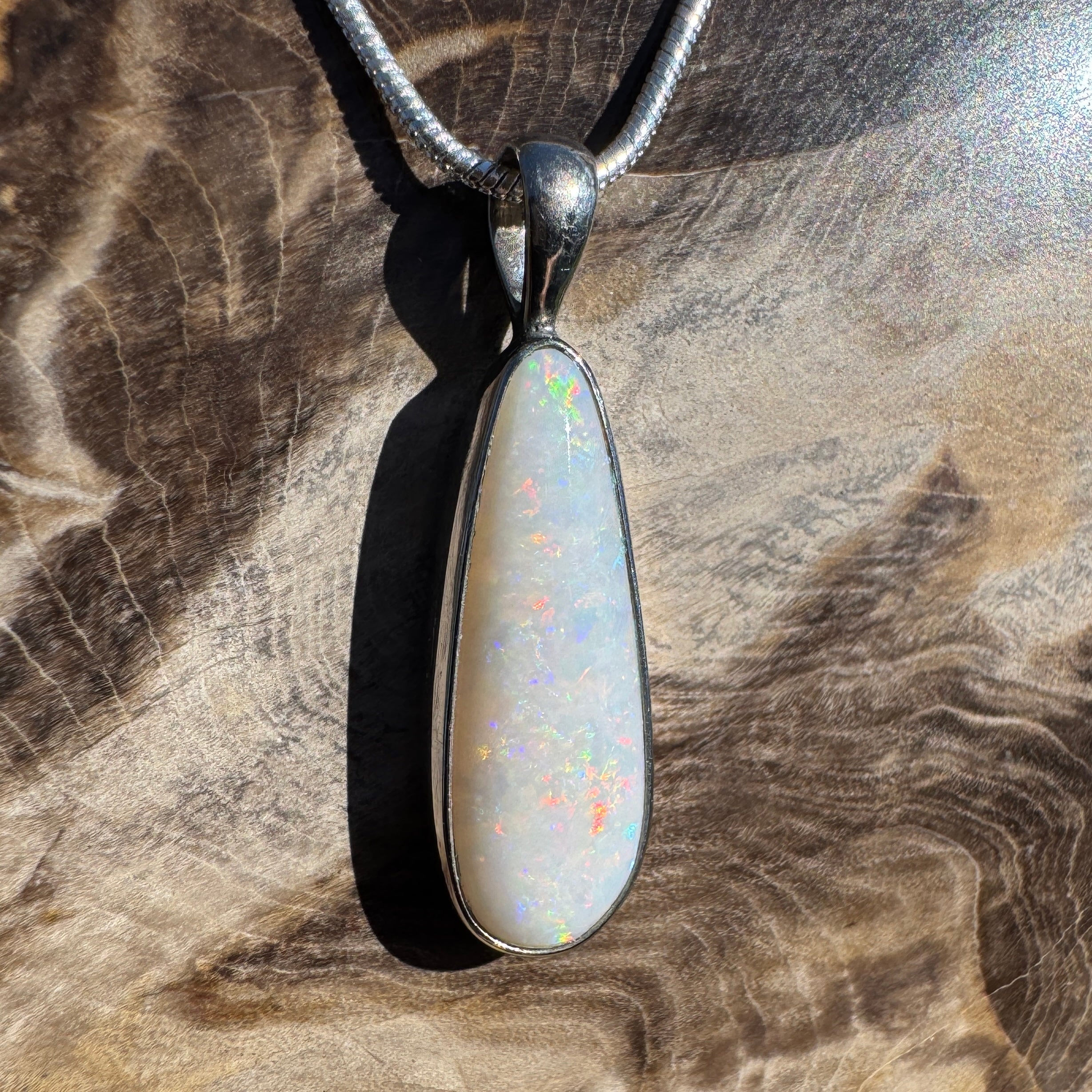 3.6ct Coober Pedy Opal Pendant Necklace ~ 'Hopetoun Fire' | 925 Sterling Silver | Solid Australian Opal