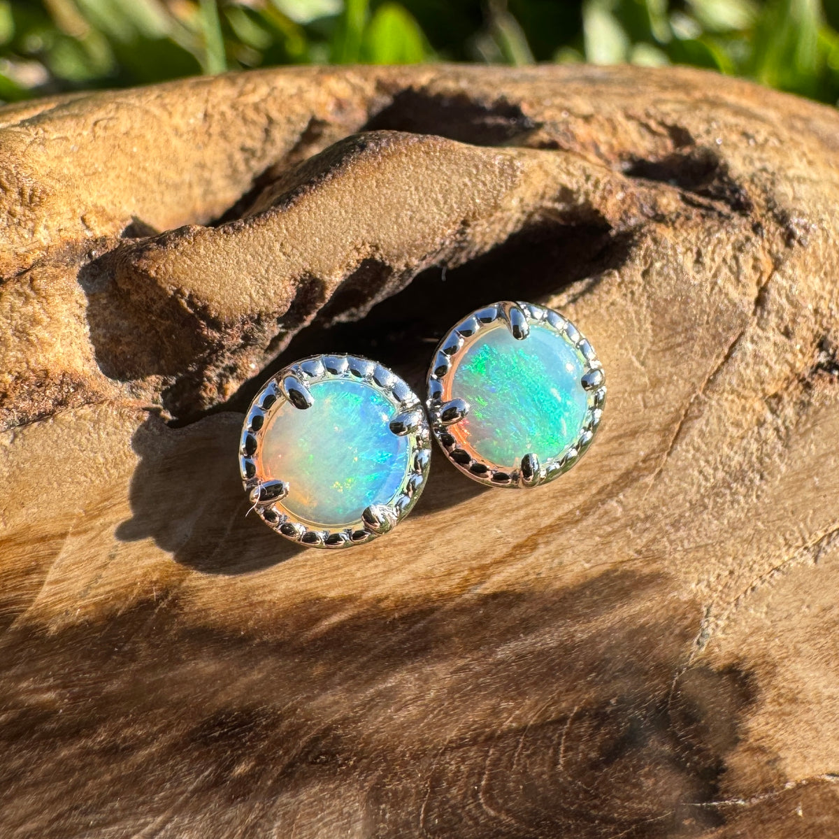 0.8ct Coober Pedy Crystal Opal Stud Earrings ~ 'Cosy Corner Blues' | 925 Sterling Silver | Solid Australian Opal