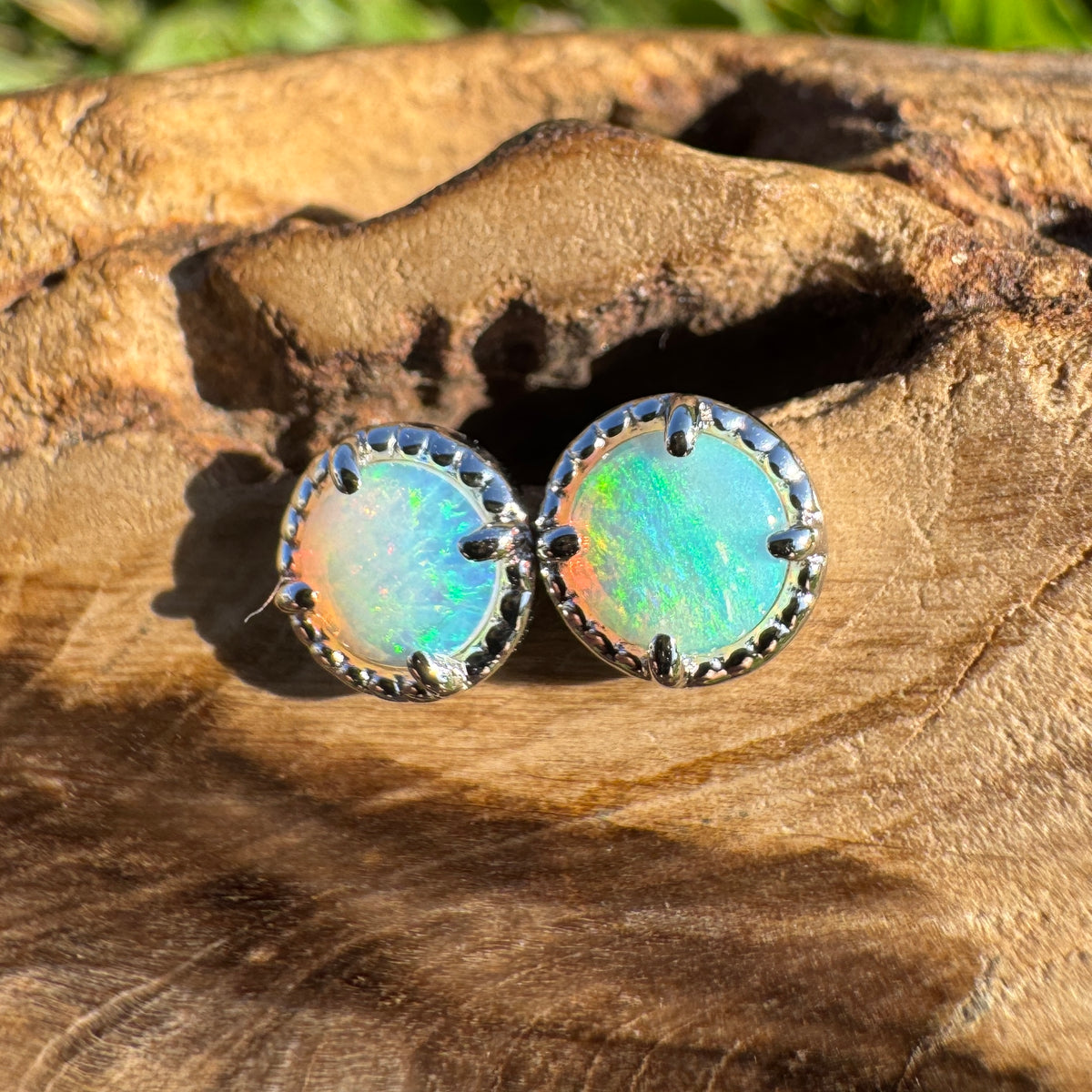 0.8ct Coober Pedy Crystal Opal Stud Earrings ~ 'Cosy Corner Blues' | 925 Sterling Silver | Solid Australian Opal