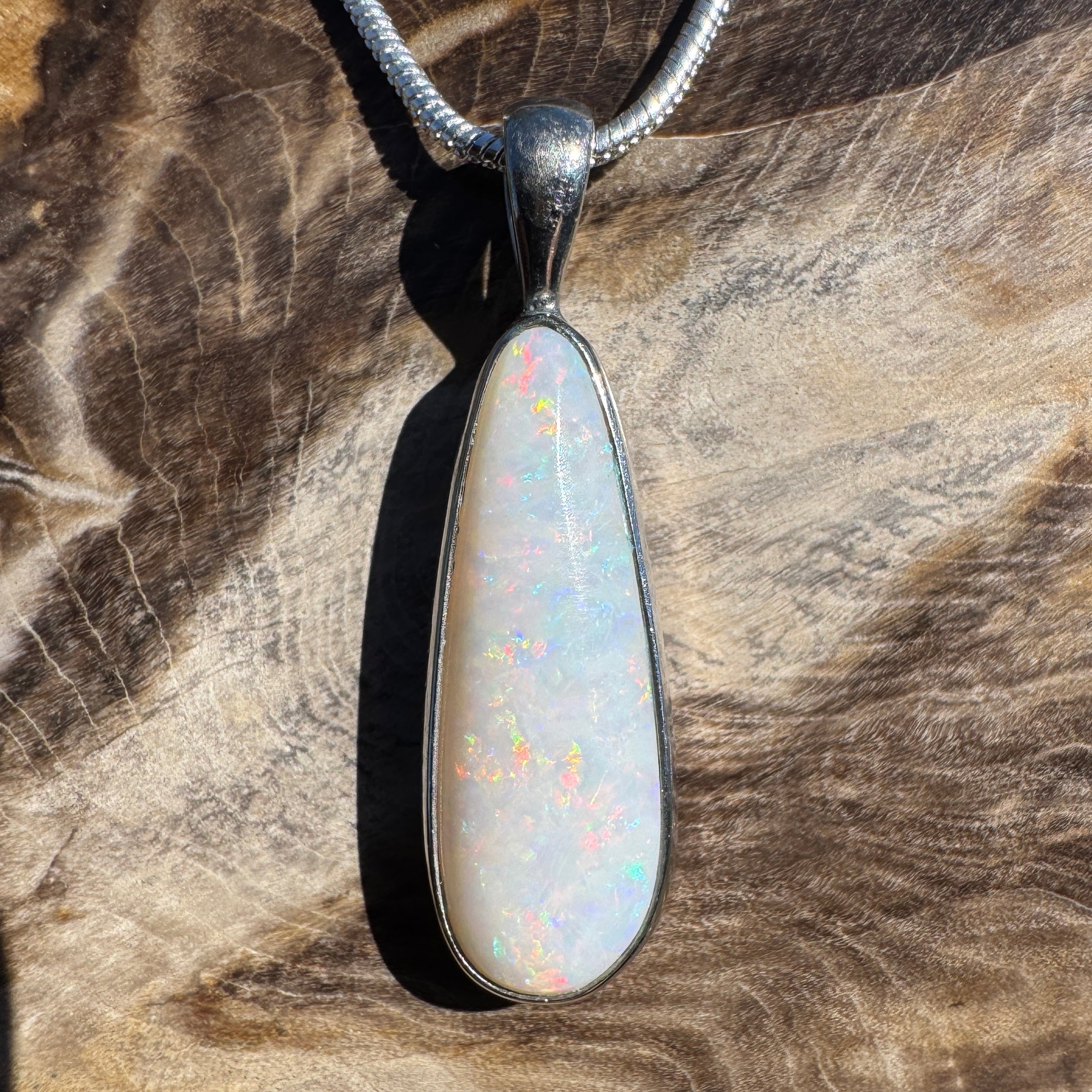 3.6ct Coober Pedy Opal Pendant Necklace ~ 'Hopetoun Fire' | 925 Sterling Silver | Solid Australian Opal