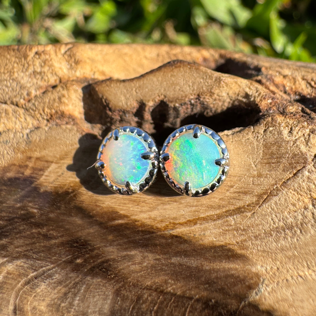 0.8ct Coober Pedy Crystal Opal Stud Earrings ~ 'Cosy Corner Blues' | 925 Sterling Silver | Solid Australian Opal