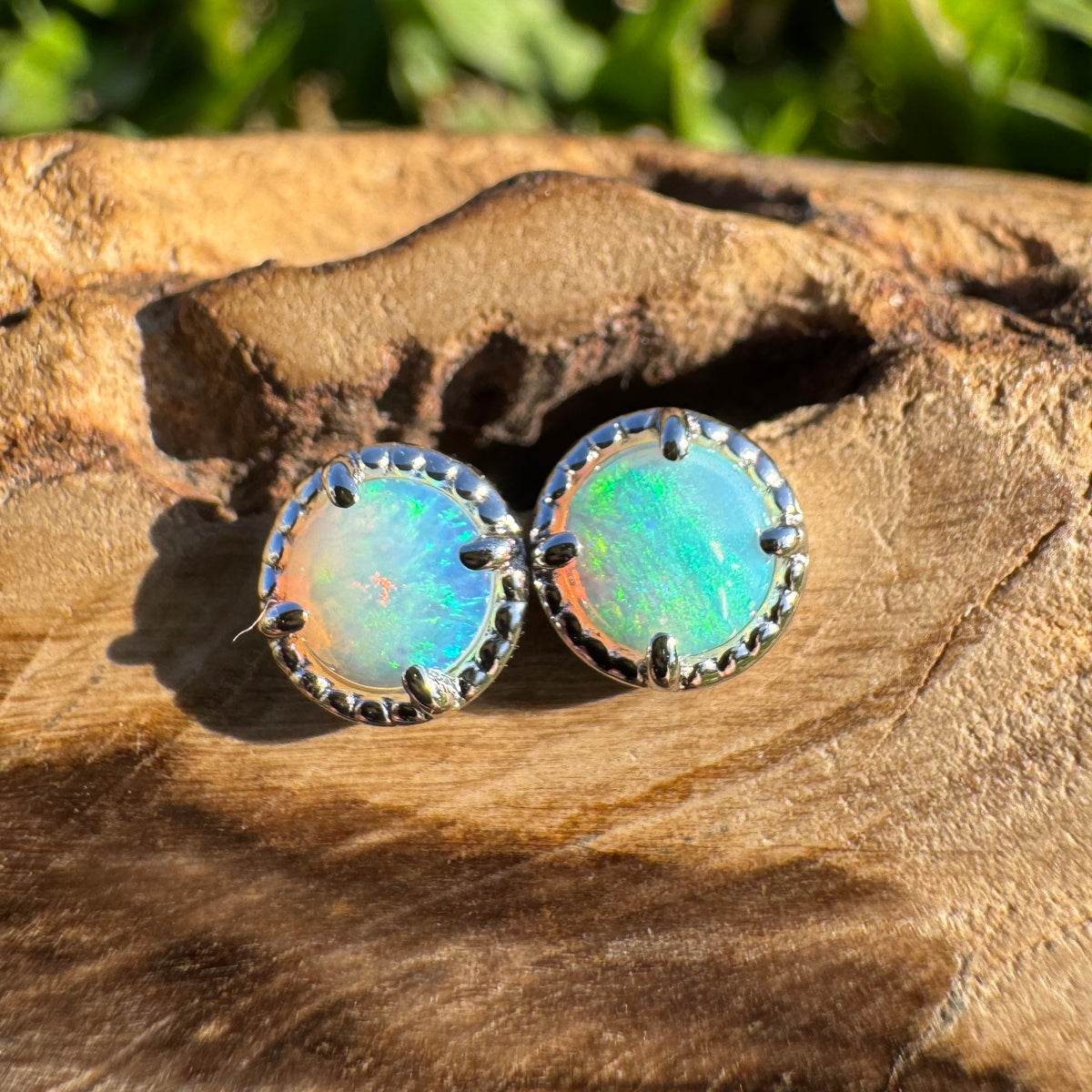 0.8ct Coober Pedy Crystal Opal Stud Earrings ~ 'Cosy Corner Blues' | 925 Sterling Silver | Solid Australian Opal