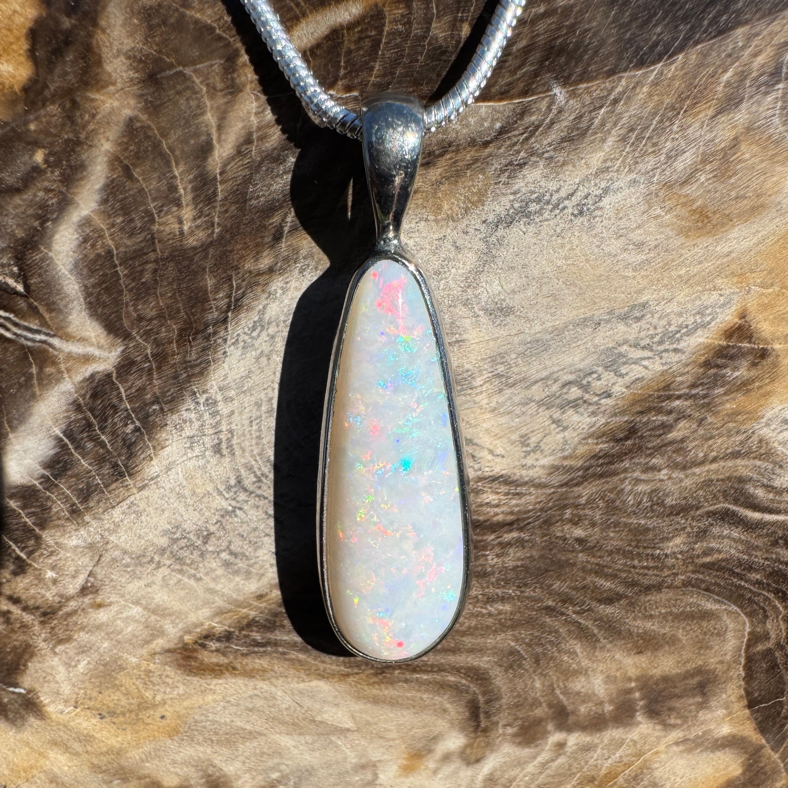 3.6ct Coober Pedy Opal Pendant Necklace ~ 'Hopetoun Fire' | 925 Sterling Silver | Solid Australian Opal