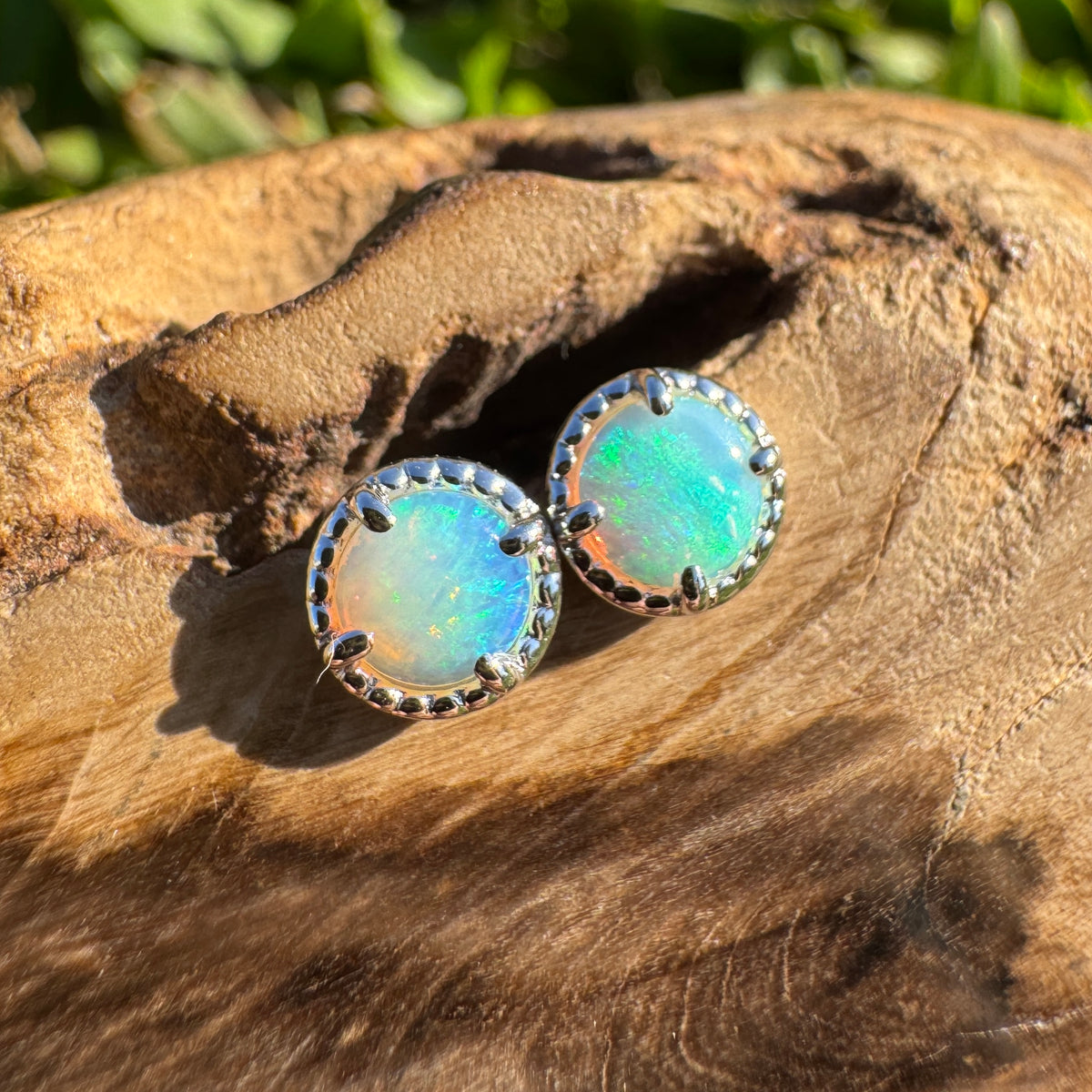0.8ct Coober Pedy Crystal Opal Stud Earrings ~ 'Cosy Corner Blues' | 925 Sterling Silver | Solid Australian Opal