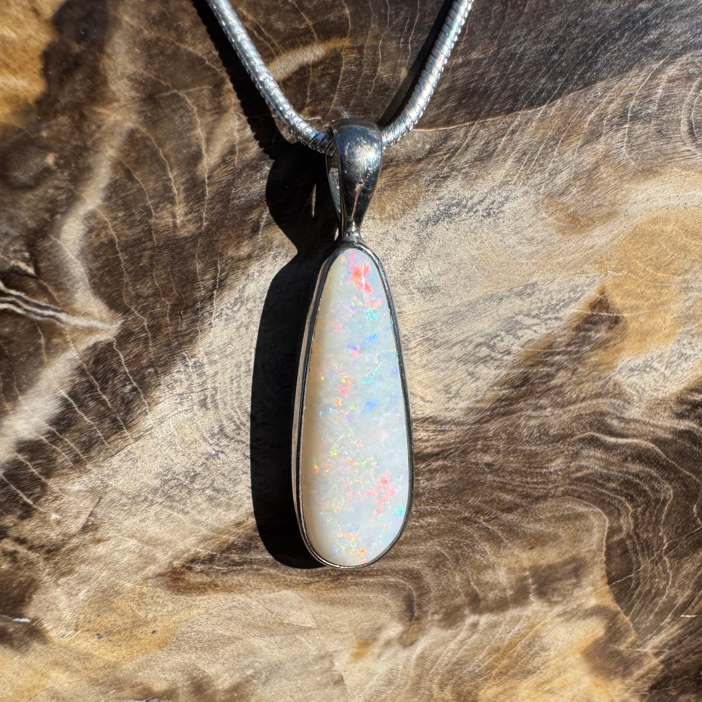 3.6ct Coober Pedy Opal Pendant Necklace ~ 'Hopetoun Fire' | 925 Sterling Silver | Solid Australian Opal