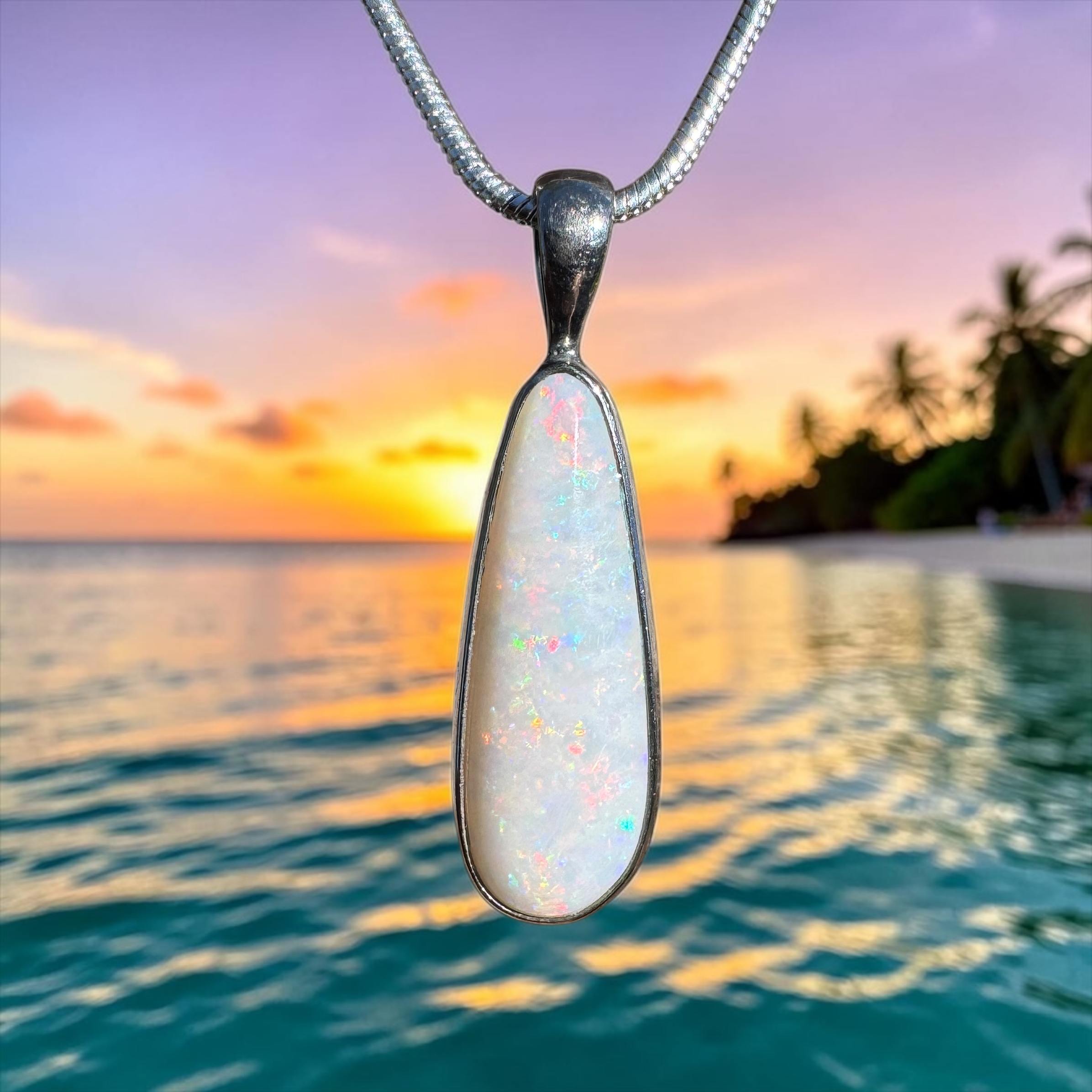 3.6ct Coober Pedy Opal Pendant Necklace ~ 'Hopetoun Fire' | 925 Sterling Silver | Solid Australian Opal